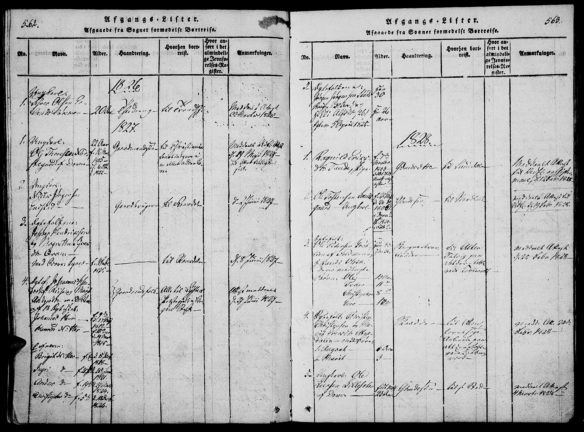 Lesja prestekontor, SAH/PREST-068/H/Ha/Haa/L0004: Parish register (official) no. 4, 1820-1829, p. 562-563