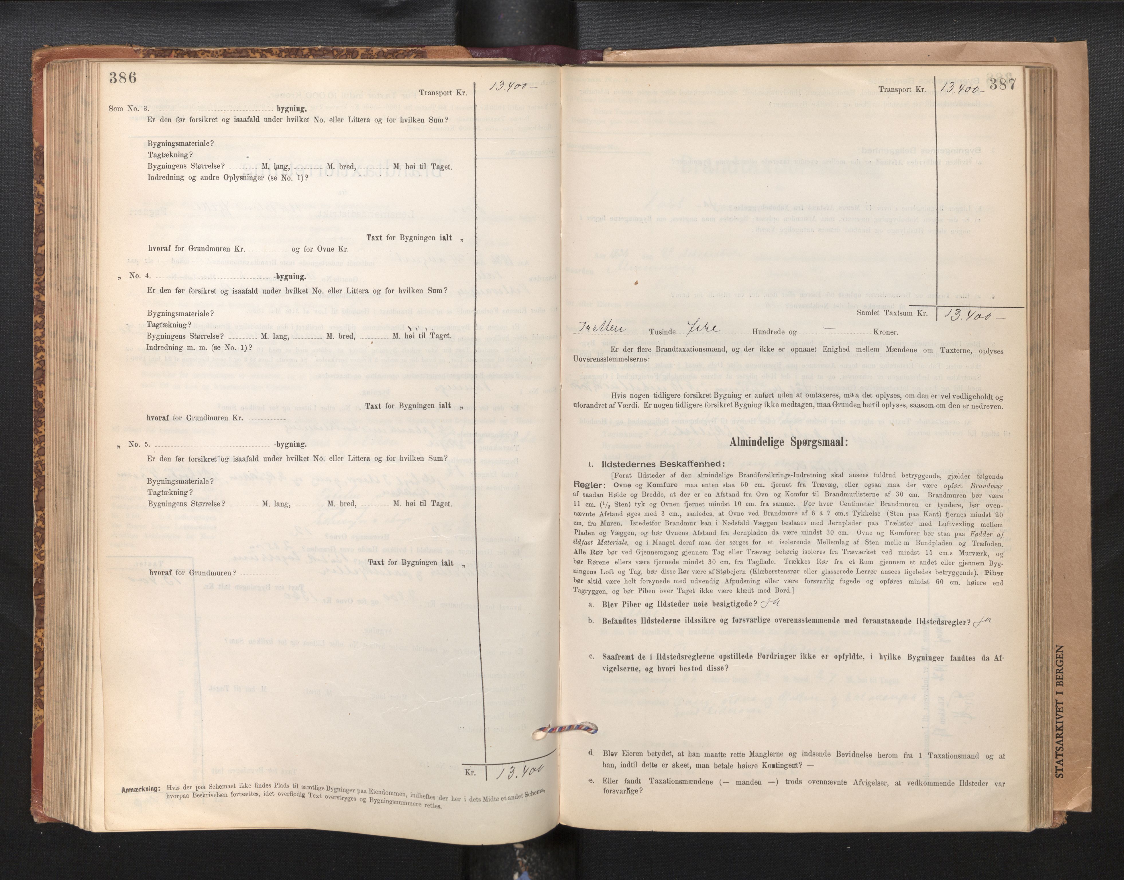 Lensmannen i Voss, SAB/A-35801/0012/L0008: Branntakstprotokoll, skjematakst, 1895-1945, p. 386-387
