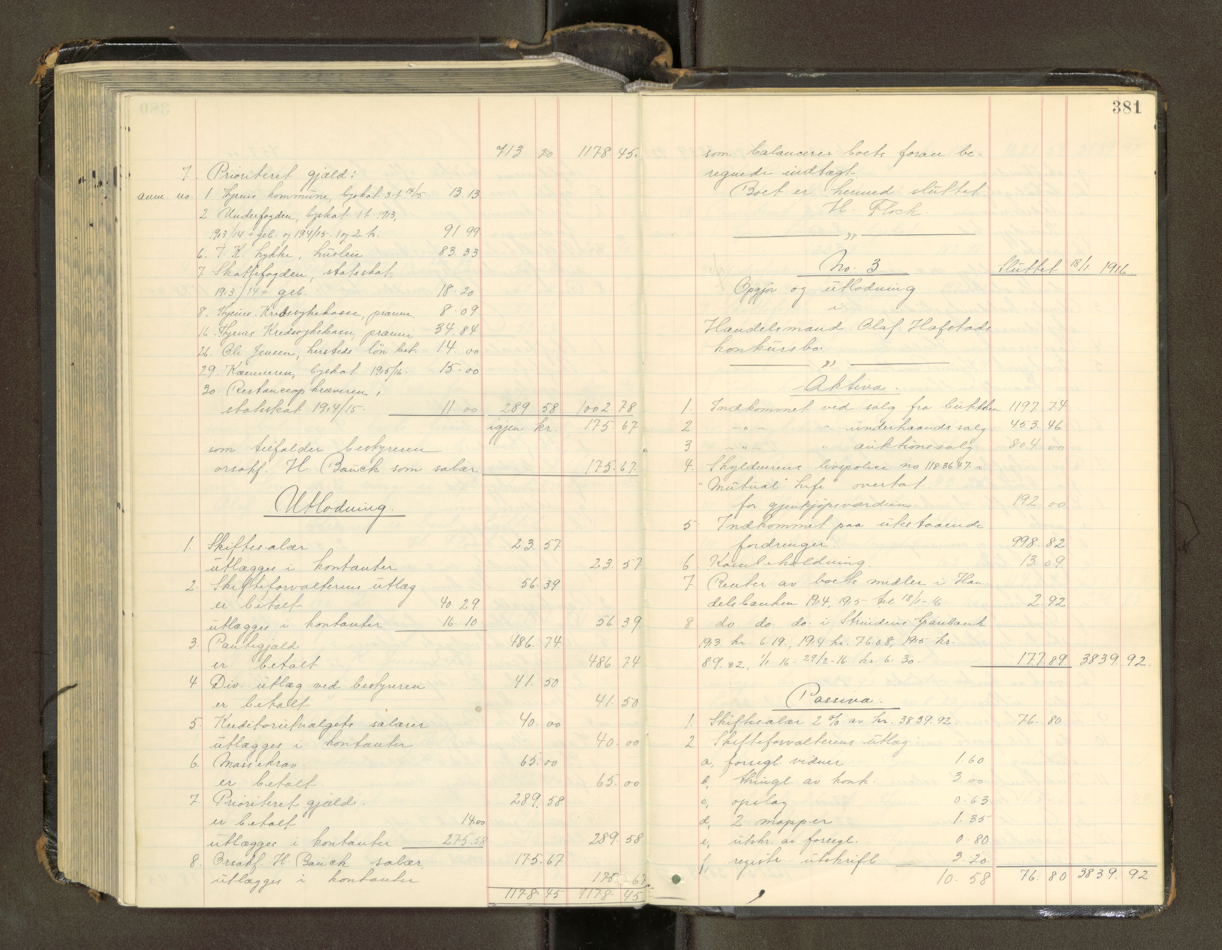 Trondheim byfogd, SAT/A-0003/1/3/3A/L0041: Skifteutlodningsprotokoll - 1710-5/2. (m/ register), 1913-1916, p. 381