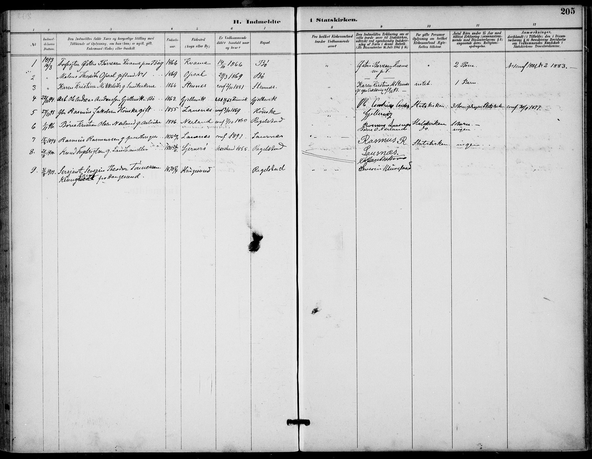 Finnøy sokneprestkontor, SAST/A-101825/H/Ha/Haa/L0011: Parish register (official) no. A 11, 1891-1910, p. 205