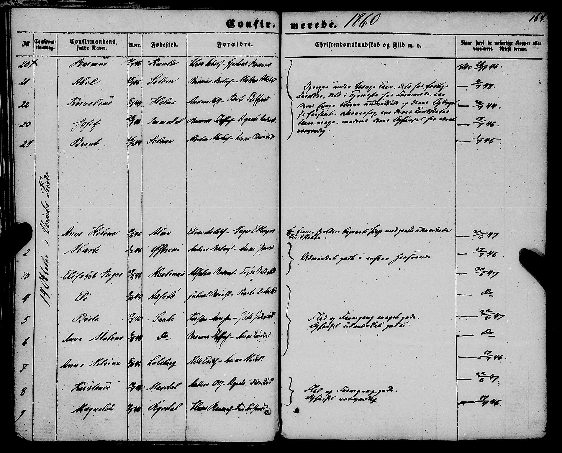 Gloppen sokneprestembete, AV/SAB-A-80101/H/Haa/Haaa/L0009: Parish register (official) no. A 9, 1855-1870, p. 164