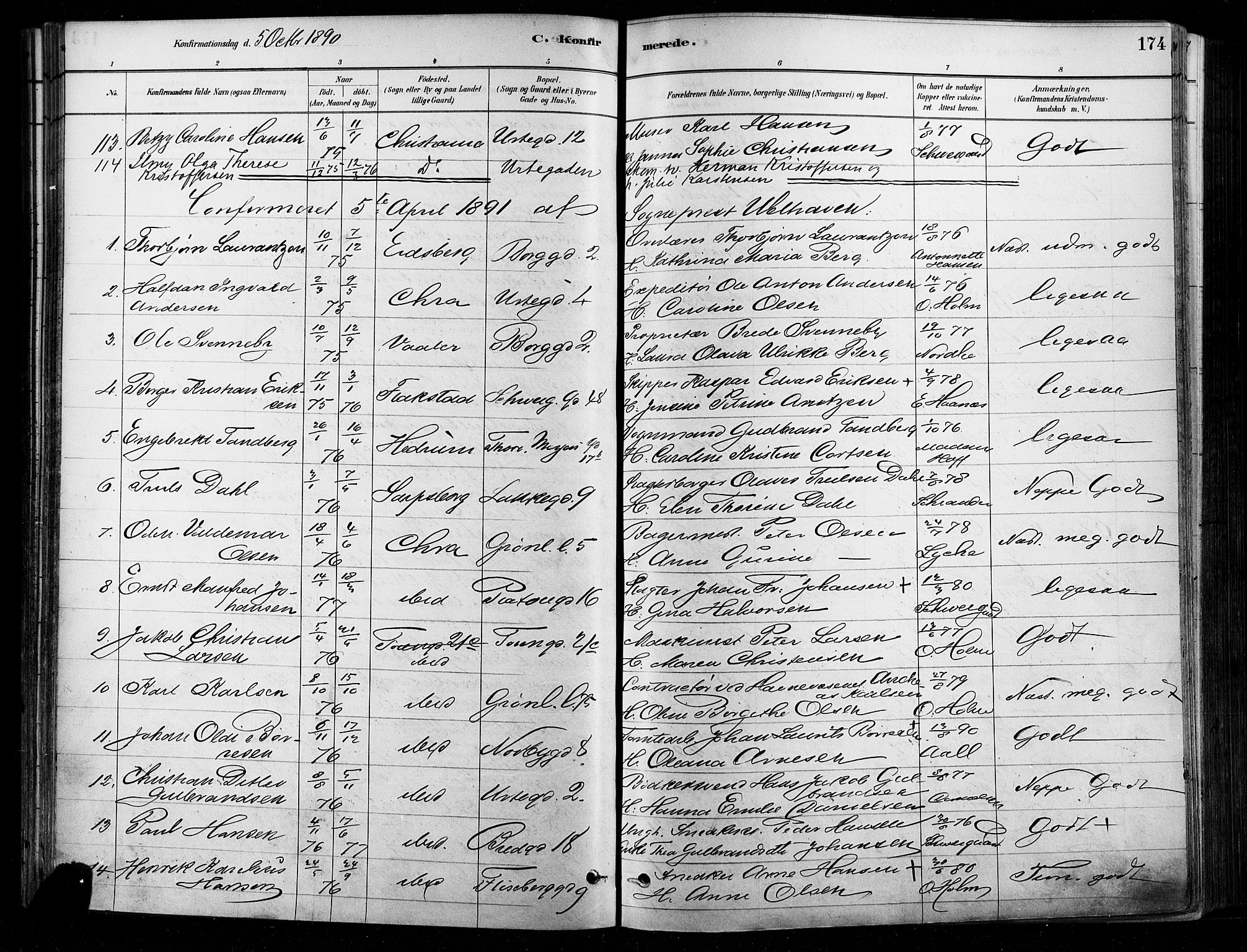 Grønland prestekontor Kirkebøker, SAO/A-10848/F/Fa/L0008: Parish register (official) no. 8, 1881-1893, p. 174