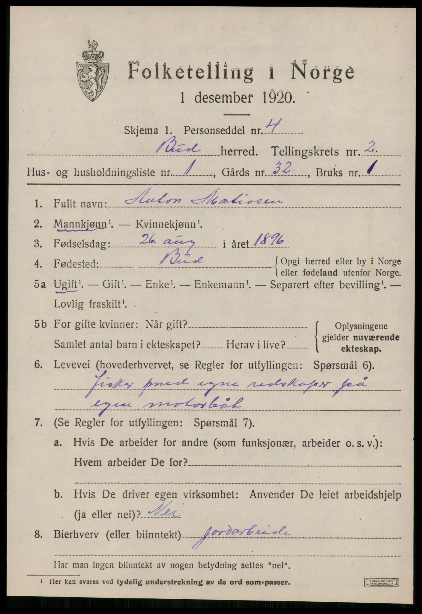 SAT, 1920 census for Bud, 1920, p. 1166