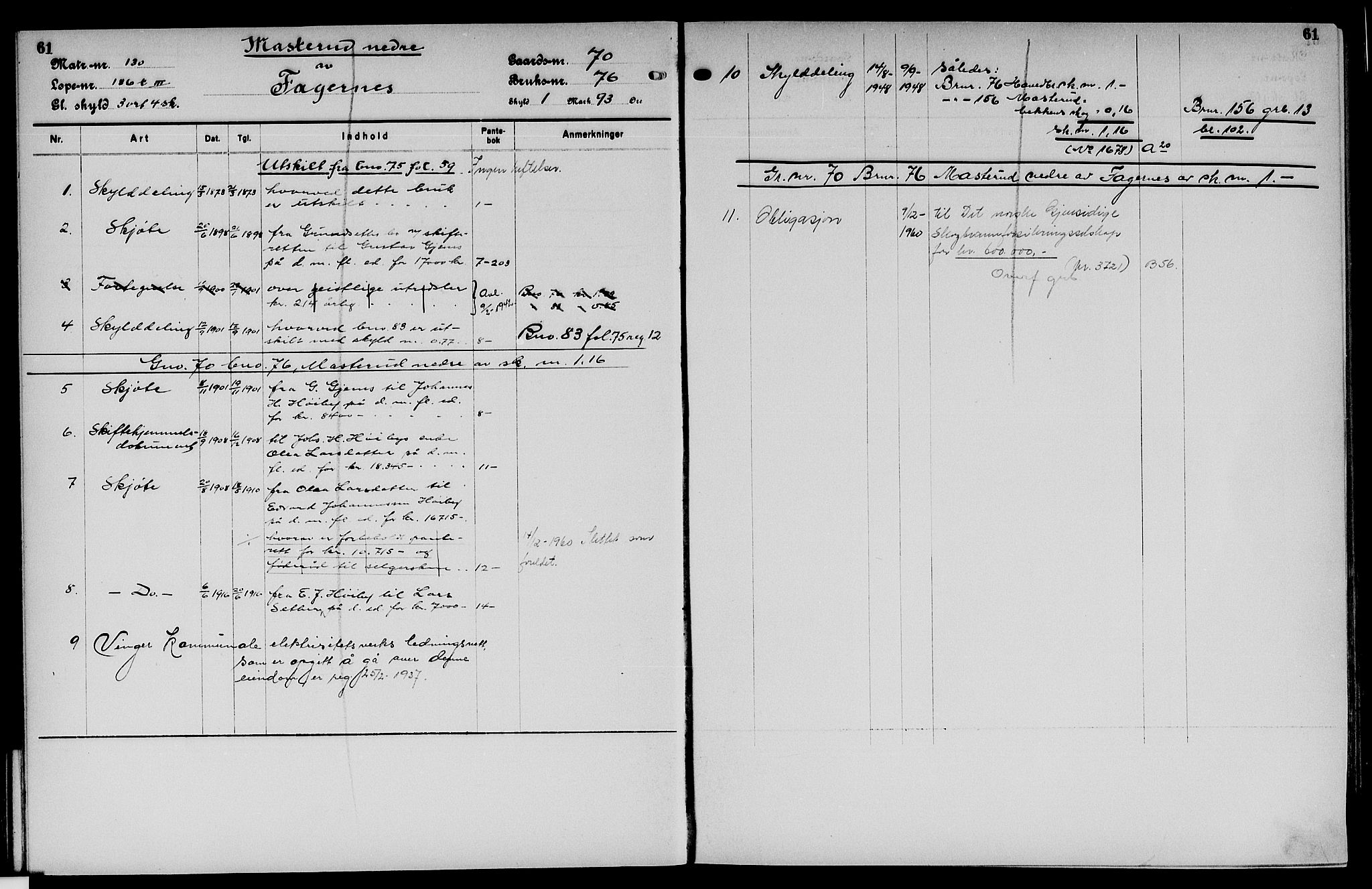 Vinger og Odal sorenskriveri, SAH/TING-022/H/Ha/Hac/Hacc/L0012: Mortgage register no. 3.12, 1923, p. 61
