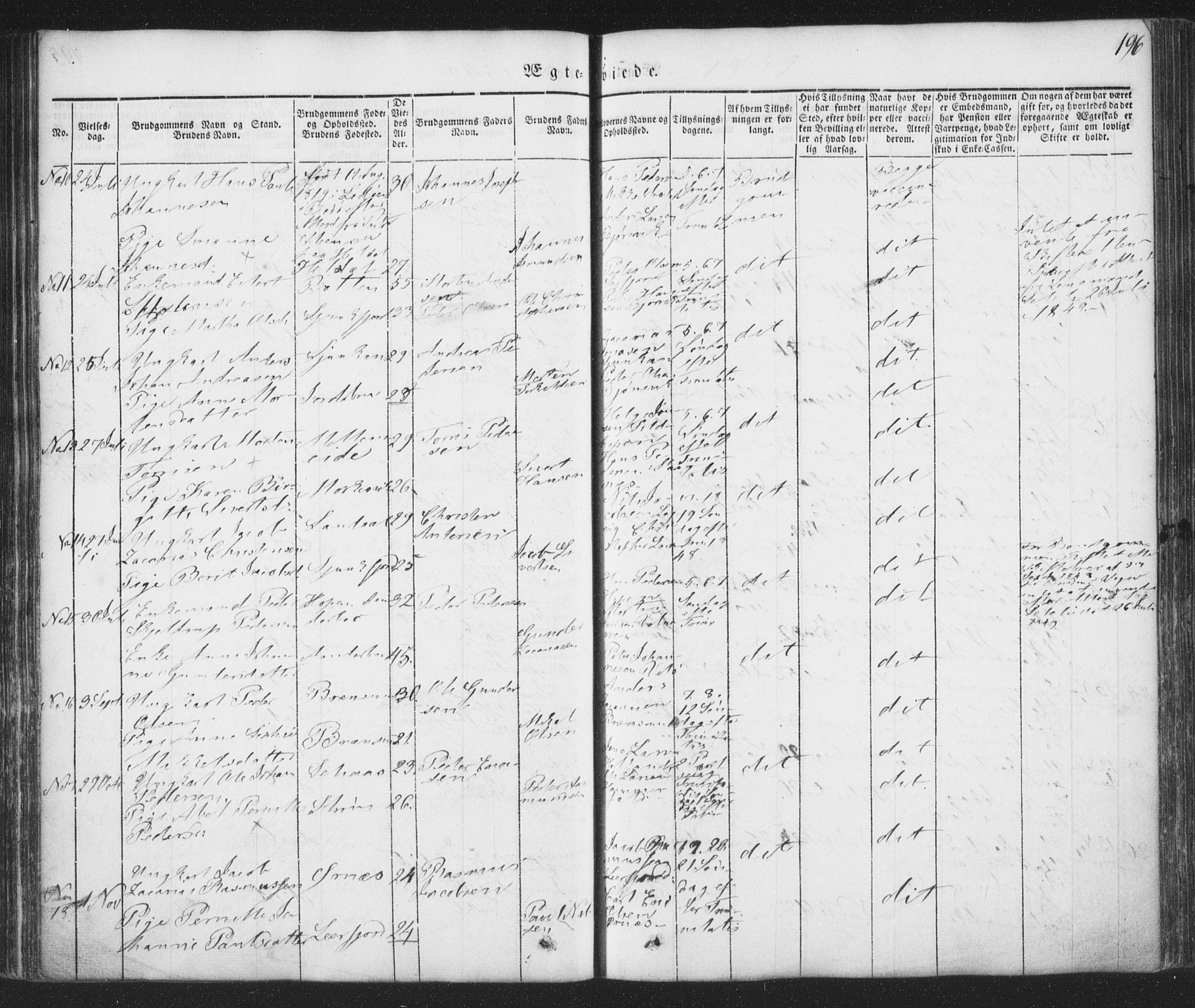 Ministerialprotokoller, klokkerbøker og fødselsregistre - Nordland, SAT/A-1459/853/L0769: Parish register (official) no. 853A08, 1836-1856, p. 196