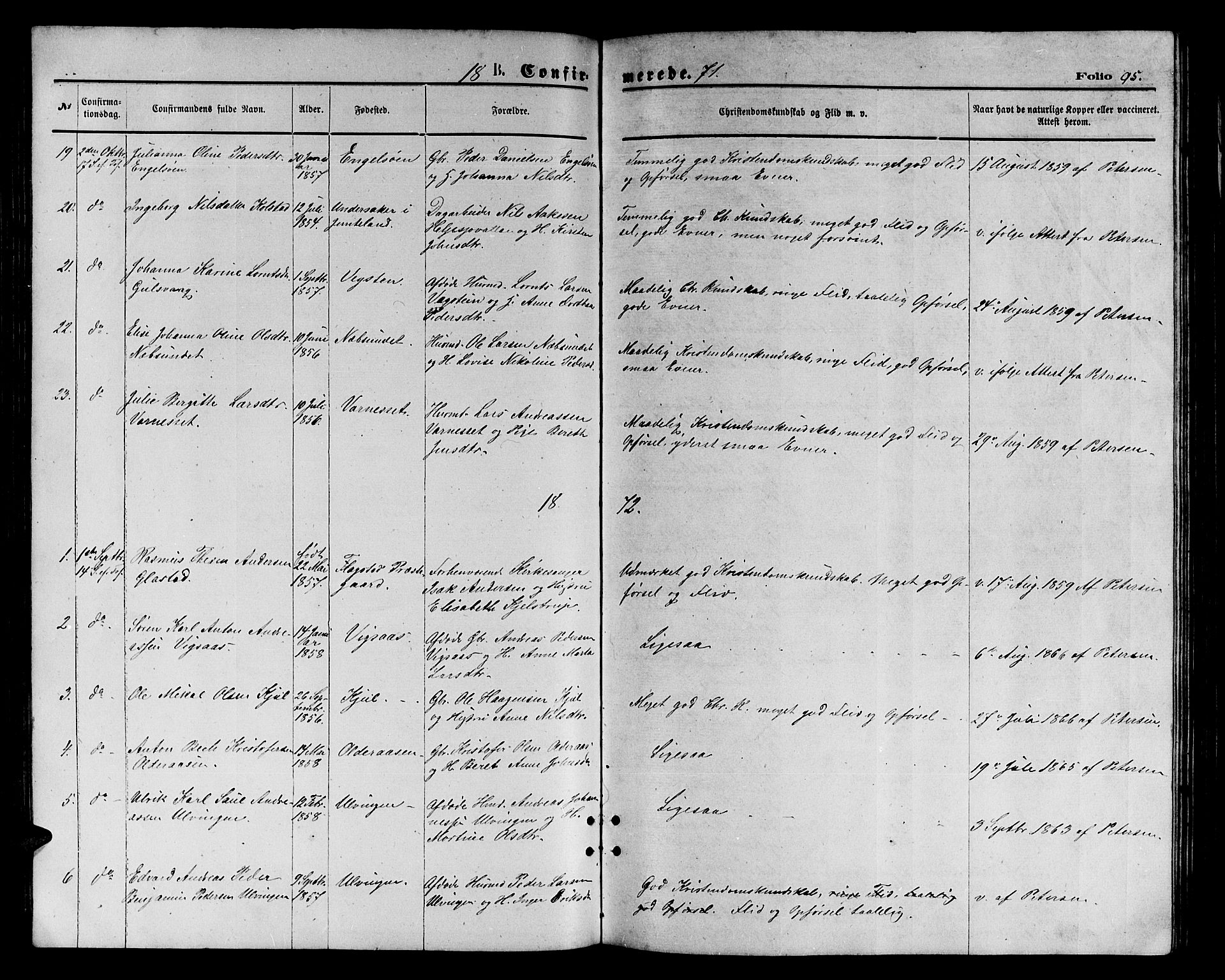 Ministerialprotokoller, klokkerbøker og fødselsregistre - Nordland, AV/SAT-A-1459/816/L0252: Parish register (copy) no. 816C02, 1871-1885, p. 95