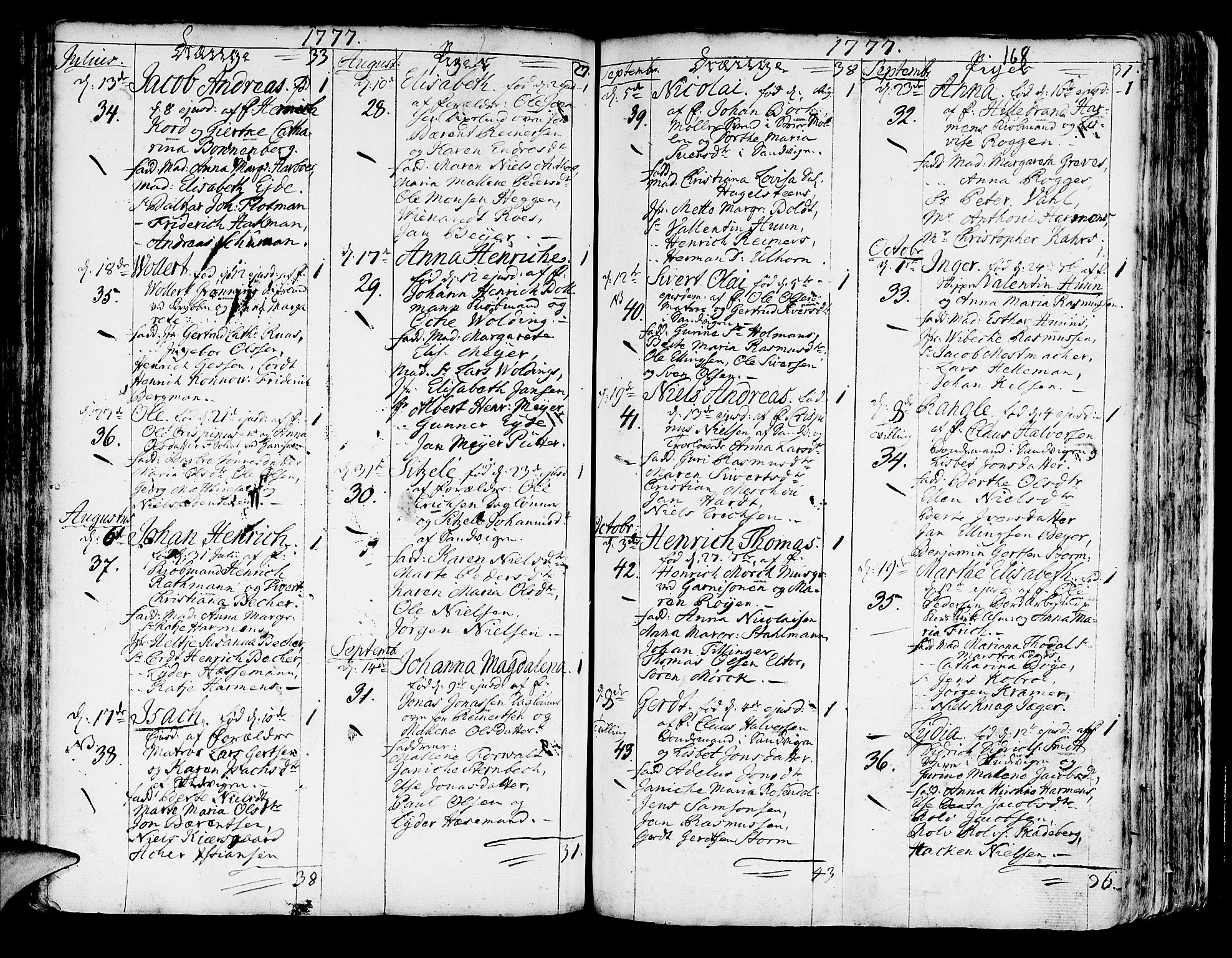 Korskirken sokneprestembete, SAB/A-76101/H/Haa/L0005: Parish register (official) no. A 5, 1751-1789, p. 168