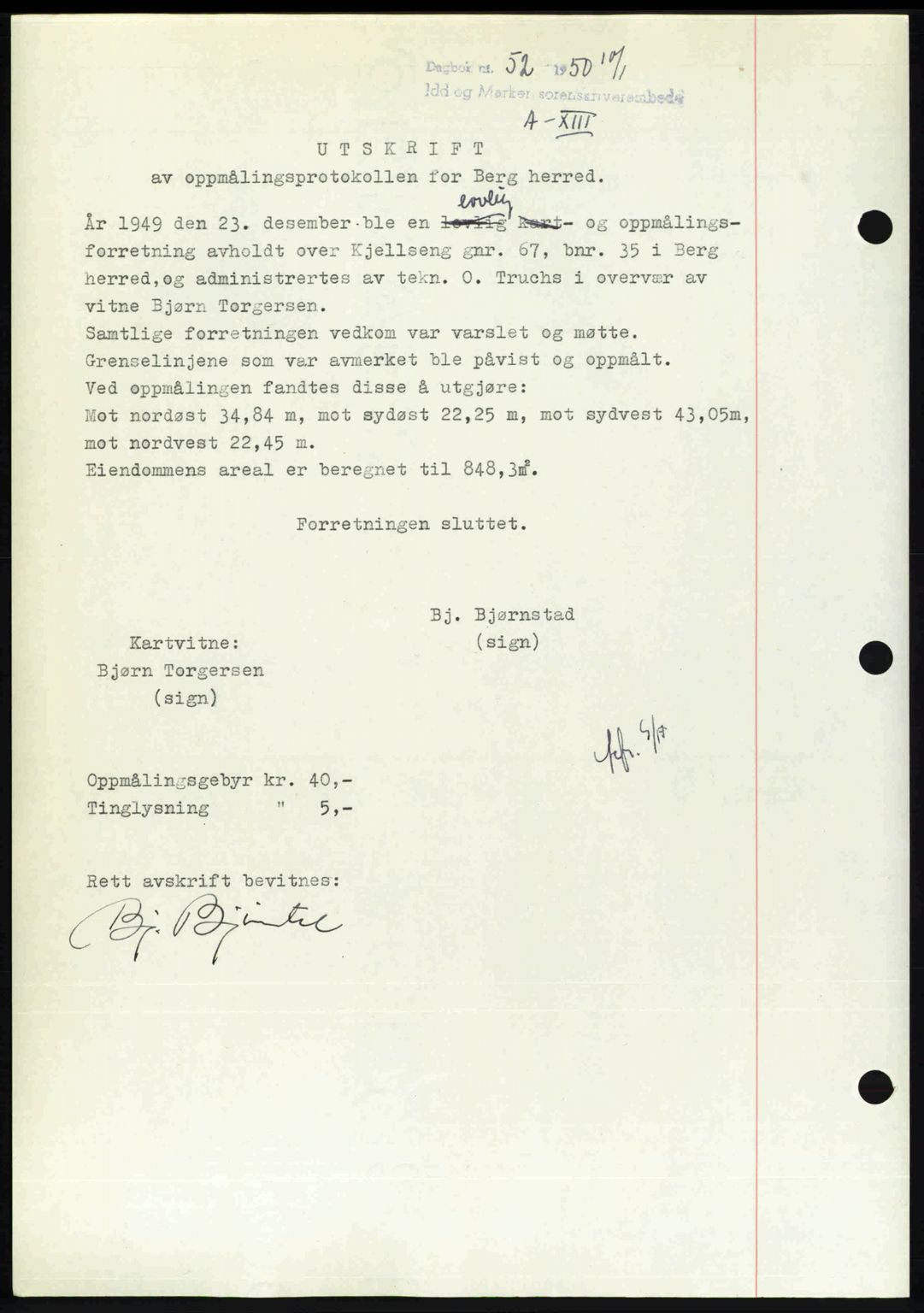 Idd og Marker sorenskriveri, AV/SAO-A-10283/G/Gb/Gbb/L0013: Mortgage book no. A13, 1949-1950, Diary no: : 52/1950