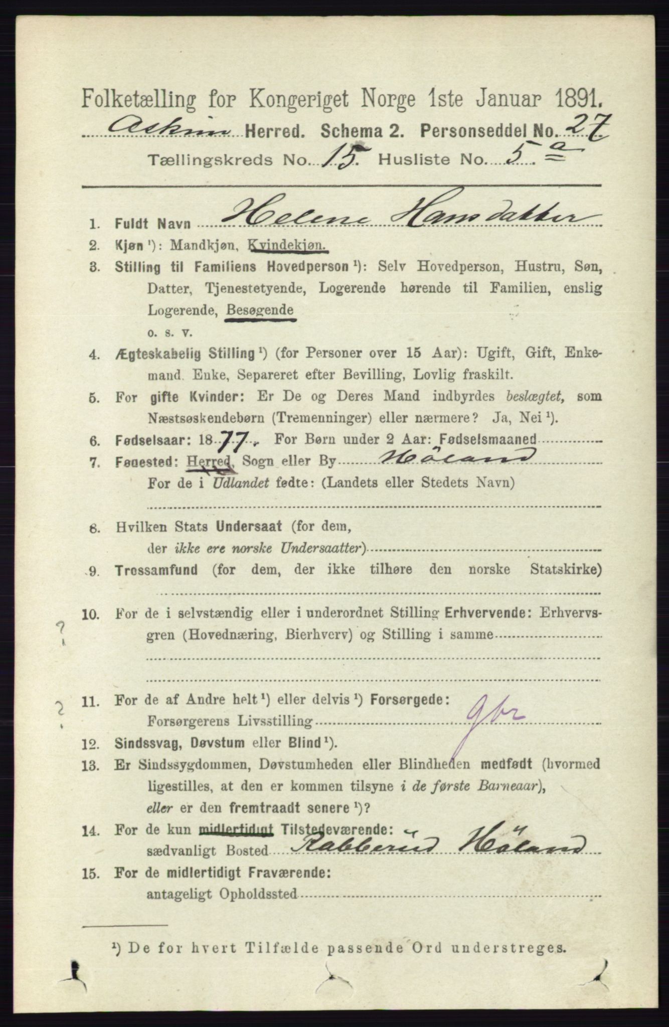 RA, 1891 census for 0124 Askim, 1891, p. 2481