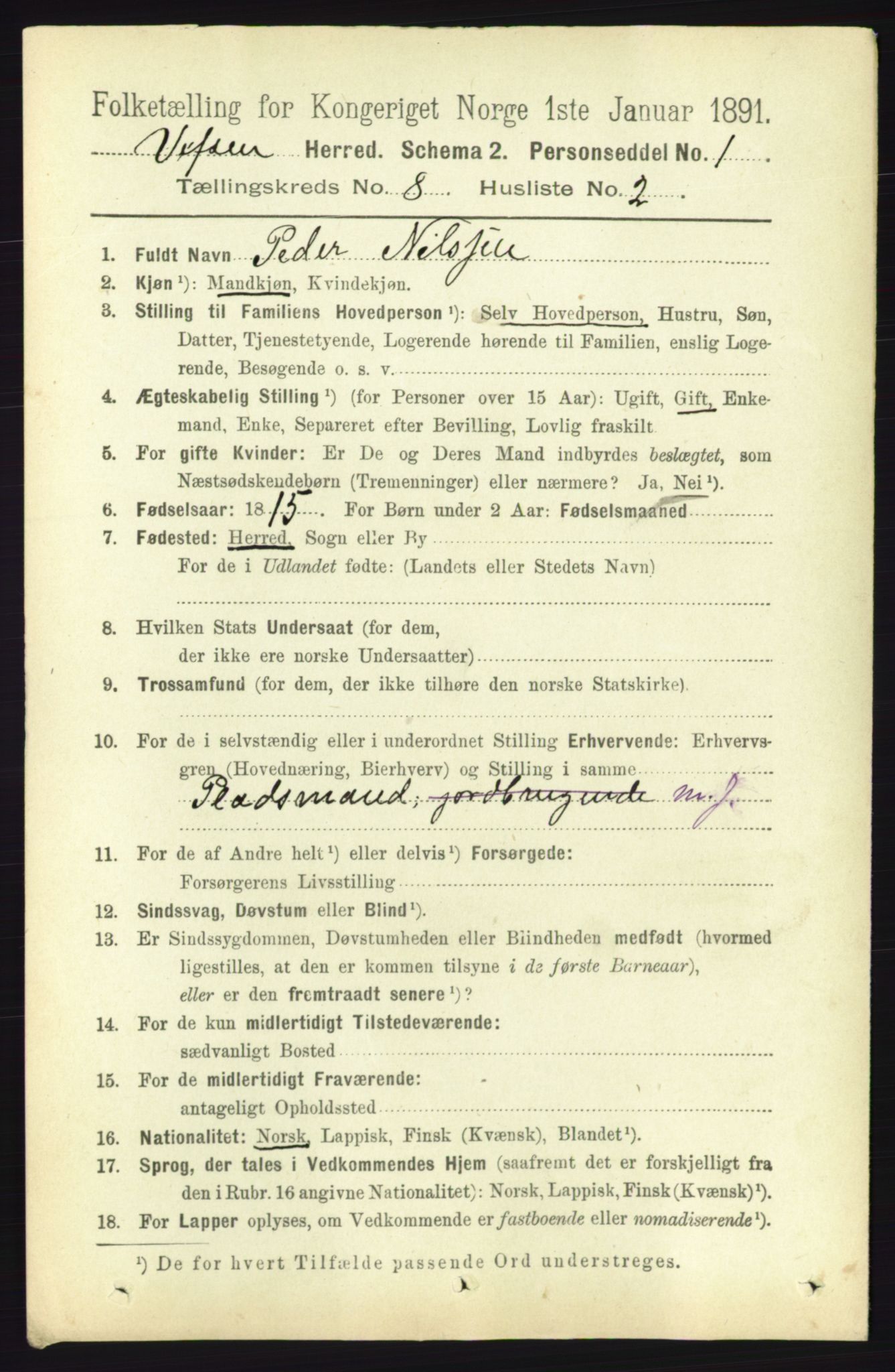 RA, 1891 census for 1824 Vefsn, 1891, p. 4245