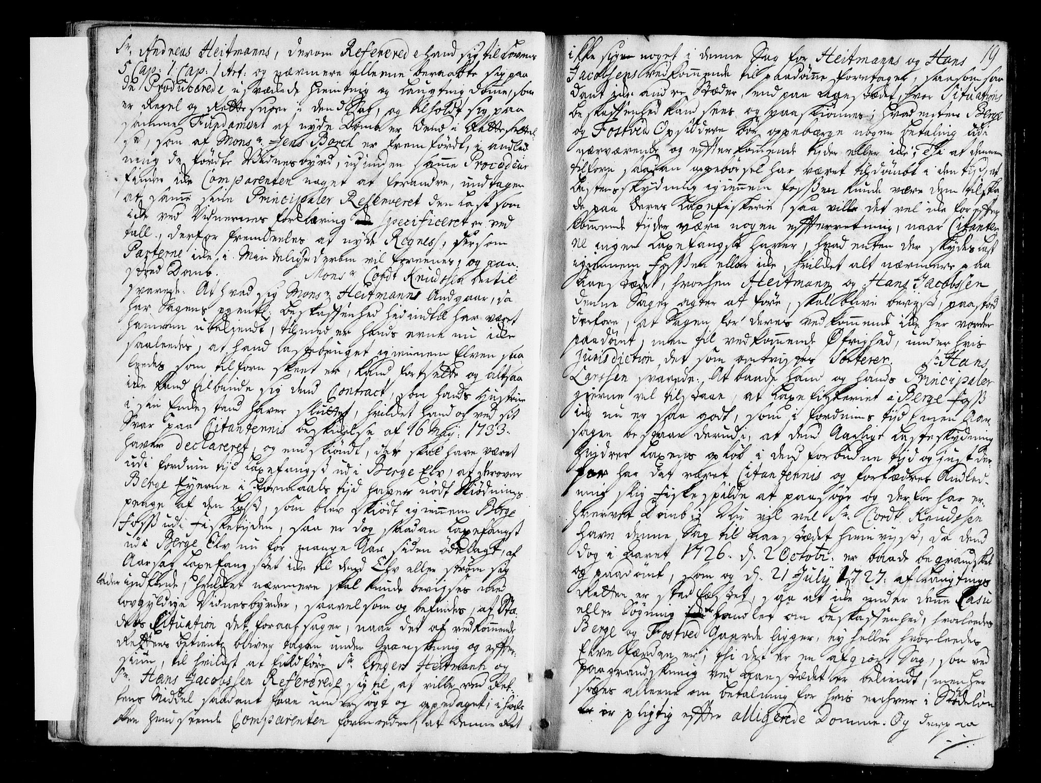 Arendal byfogd, AV/SAK-1222-0001/F/Fa/L0006: Justisprotokoll for Arendal og Risør, 1734-1736, p. 18b-19a