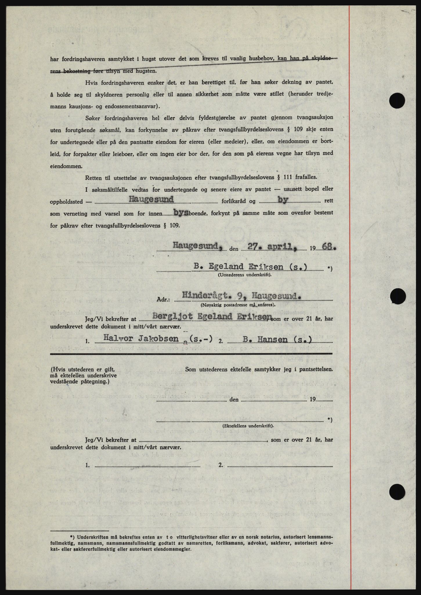 Haugesund tingrett, SAST/A-101415/01/II/IIC/L0058: Mortgage book no. B 58, 1967-1968, Diary no: : 1021/1968