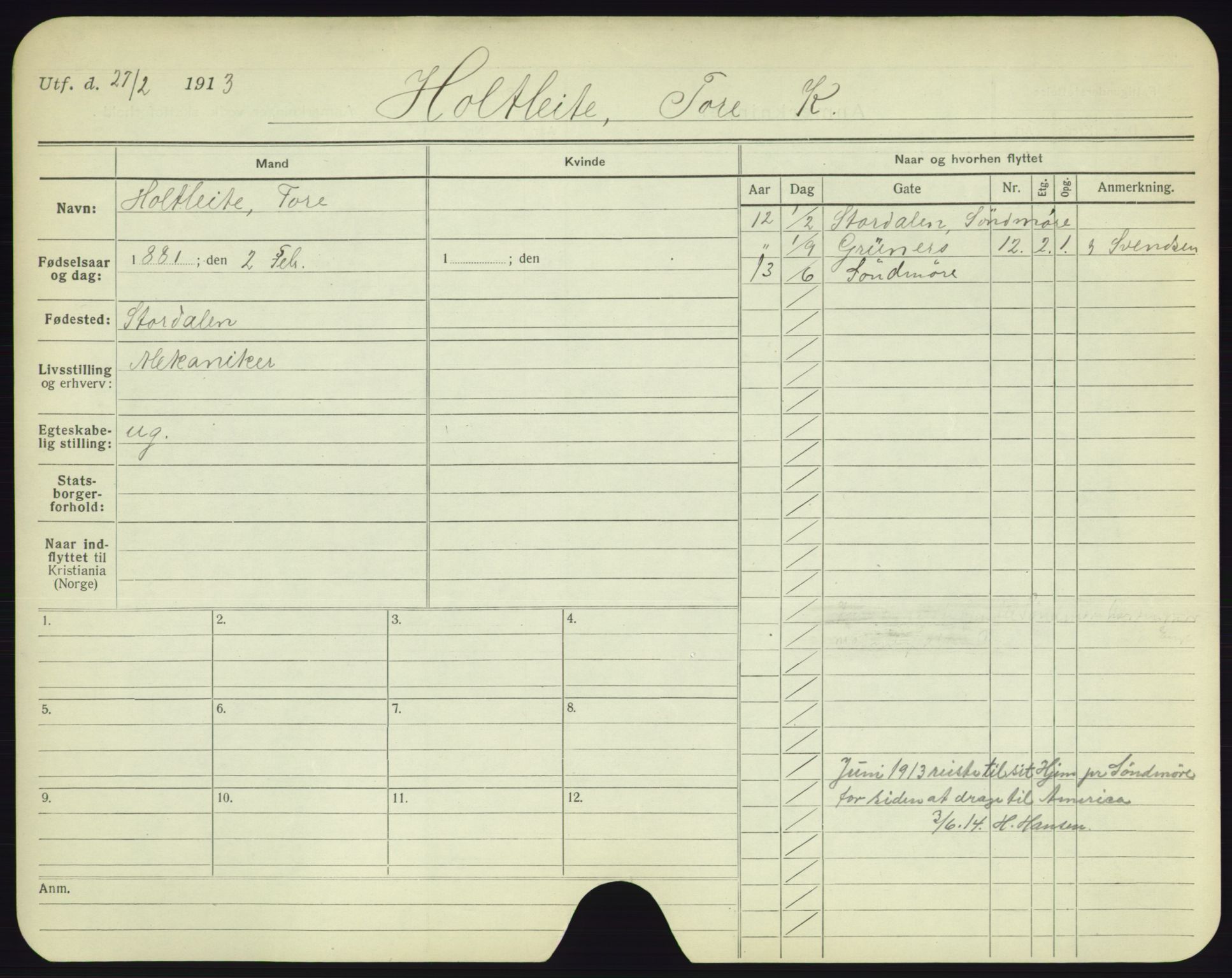Oslo folkeregister, Registerkort, AV/SAO-A-11715/F/Fa/Fac/L0004: Menn, 1906-1914, p. 974a
