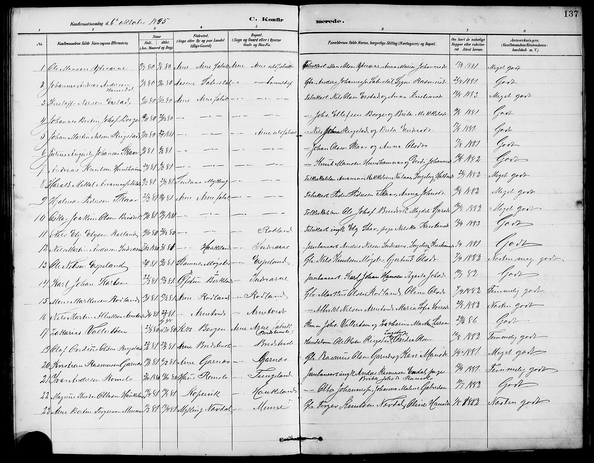 Arna Sokneprestembete, AV/SAB-A-74001/H/Ha/Hab: Parish register (copy) no. A 3, 1887-1897, p. 137