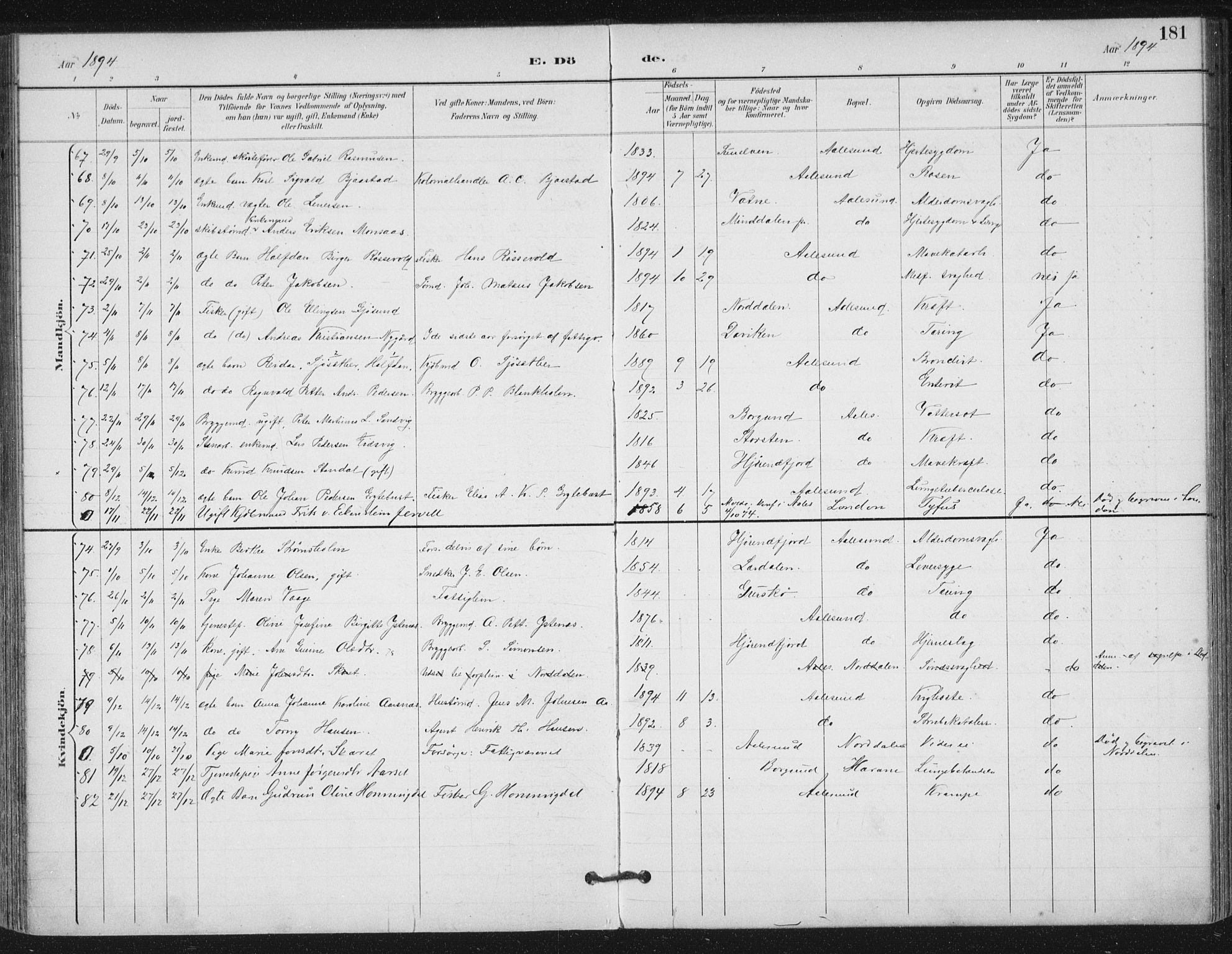 Ministerialprotokoller, klokkerbøker og fødselsregistre - Møre og Romsdal, SAT/A-1454/529/L0457: Parish register (official) no. 529A07, 1894-1903, p. 181