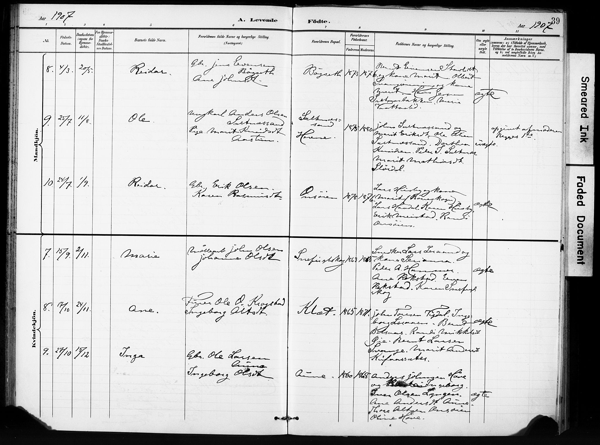 Ministerialprotokoller, klokkerbøker og fødselsregistre - Sør-Trøndelag, AV/SAT-A-1456/666/L0787: Parish register (official) no. 666A05, 1895-1908, p. 39