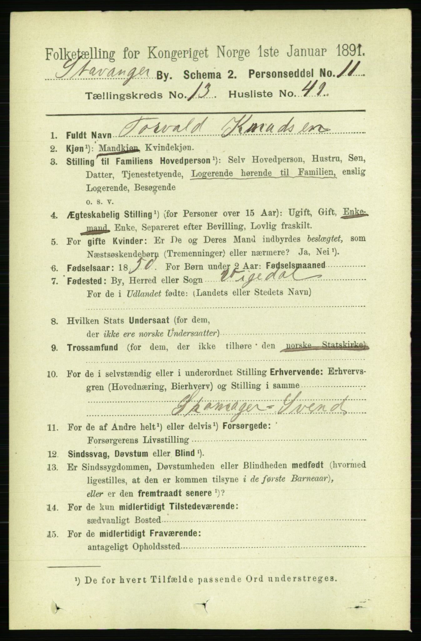 RA, 1891 census for 1103 Stavanger, 1891, p. 16392