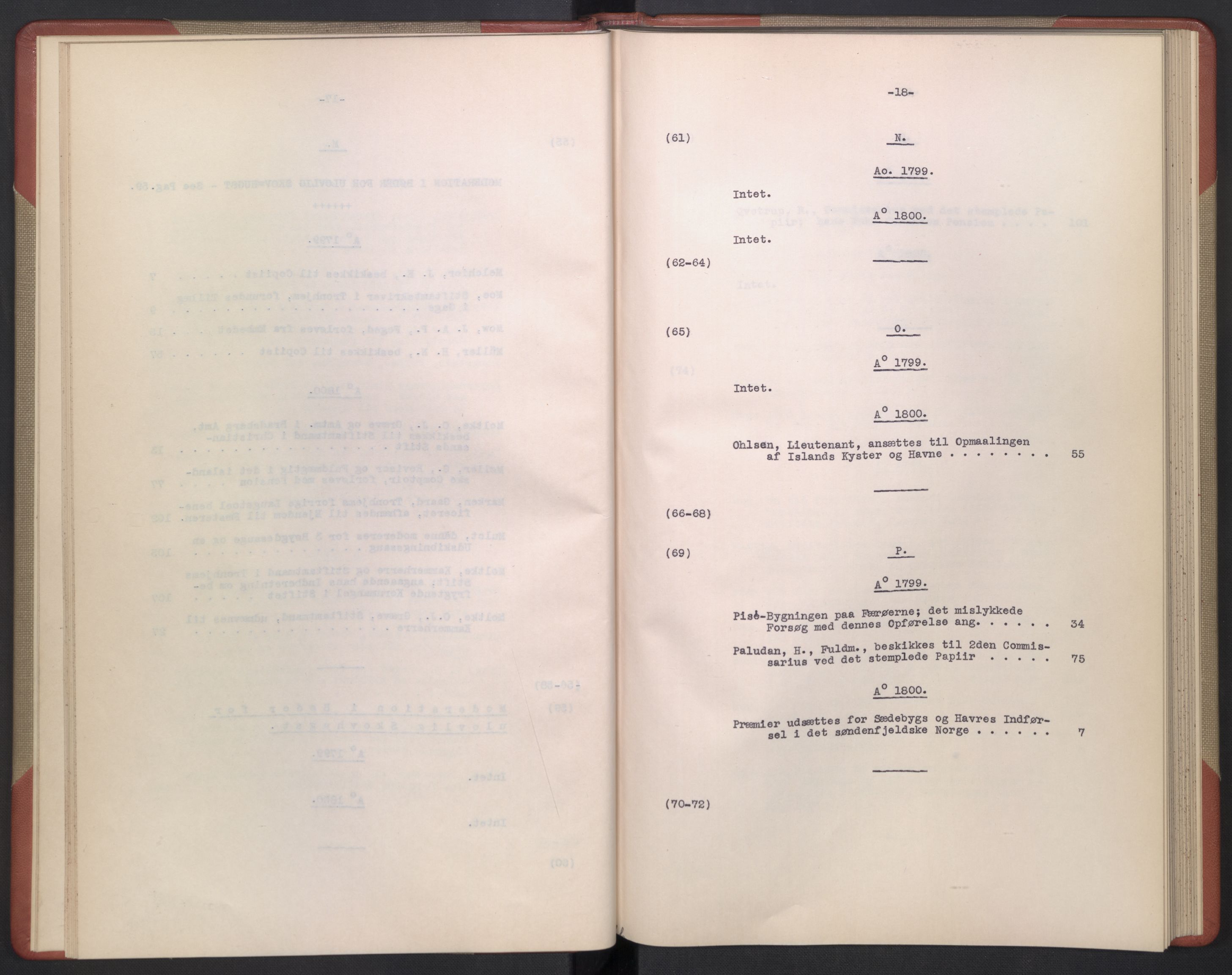 Avskriftsamlingen, AV/RA-EA-4022/F/Fb/L0130: Registratur over norske Relasjons- og  resolusjonsprotokoller, 1799-1800, p. 21