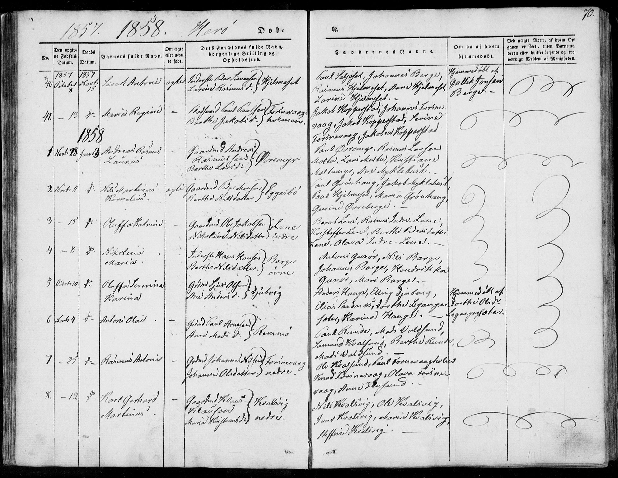 Ministerialprotokoller, klokkerbøker og fødselsregistre - Møre og Romsdal, AV/SAT-A-1454/507/L0070: Parish register (official) no. 507A05, 1842-1873, p. 70