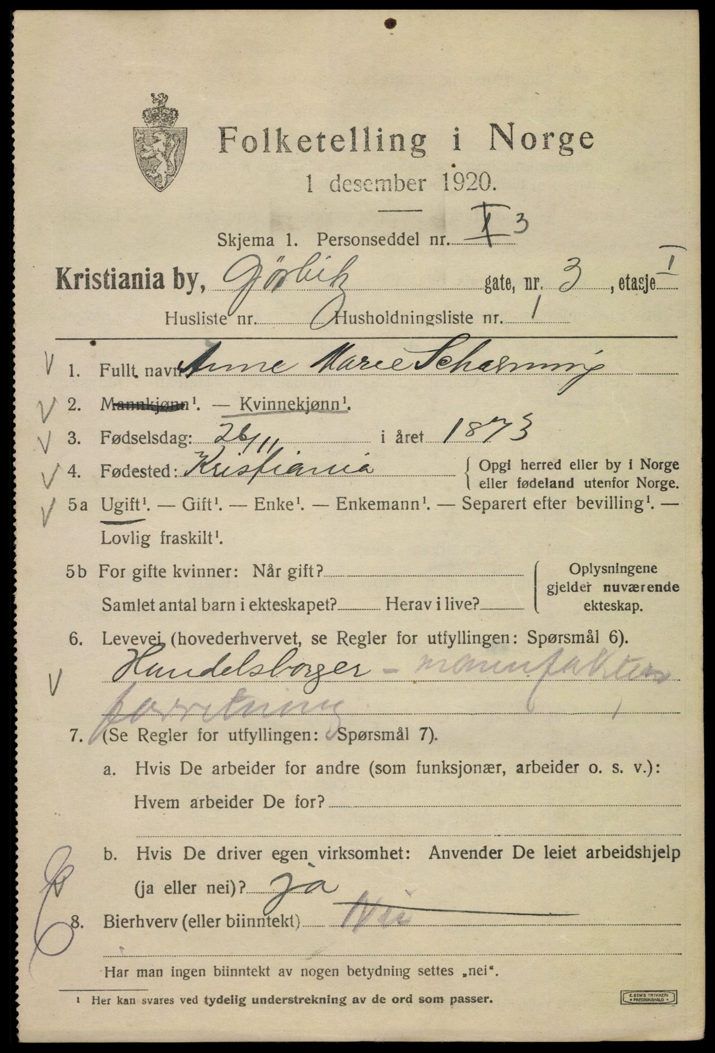 SAO, 1920 census for Kristiania, 1920, p. 262479