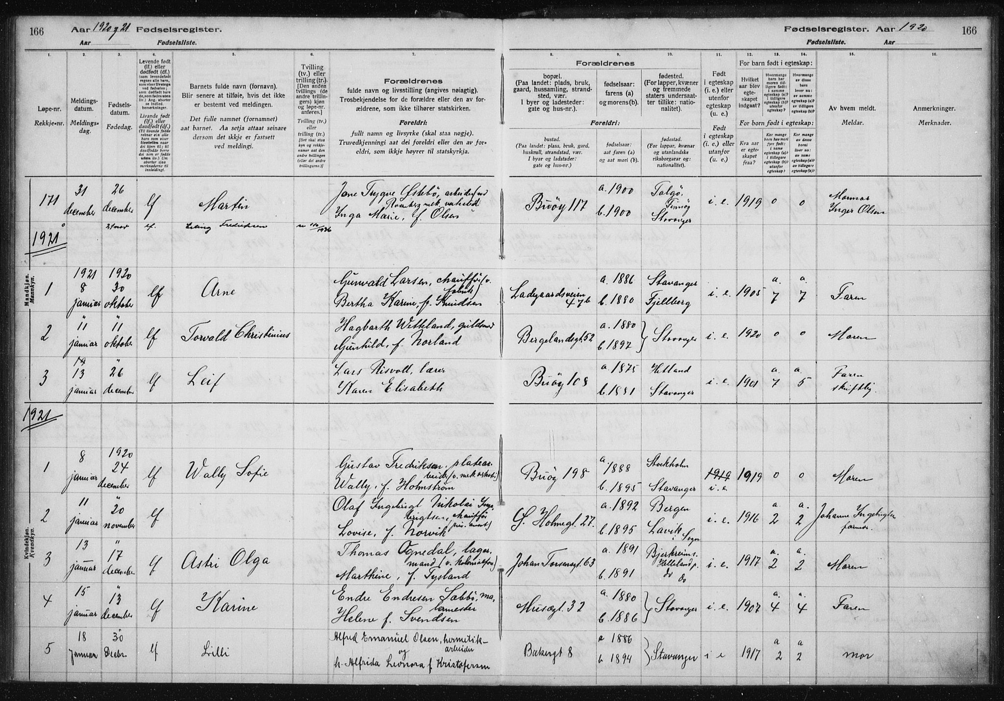 St. Petri sokneprestkontor, SAST/A-101813/002/A/L0001: Birth register no. 1, 1916-1922, p. 166