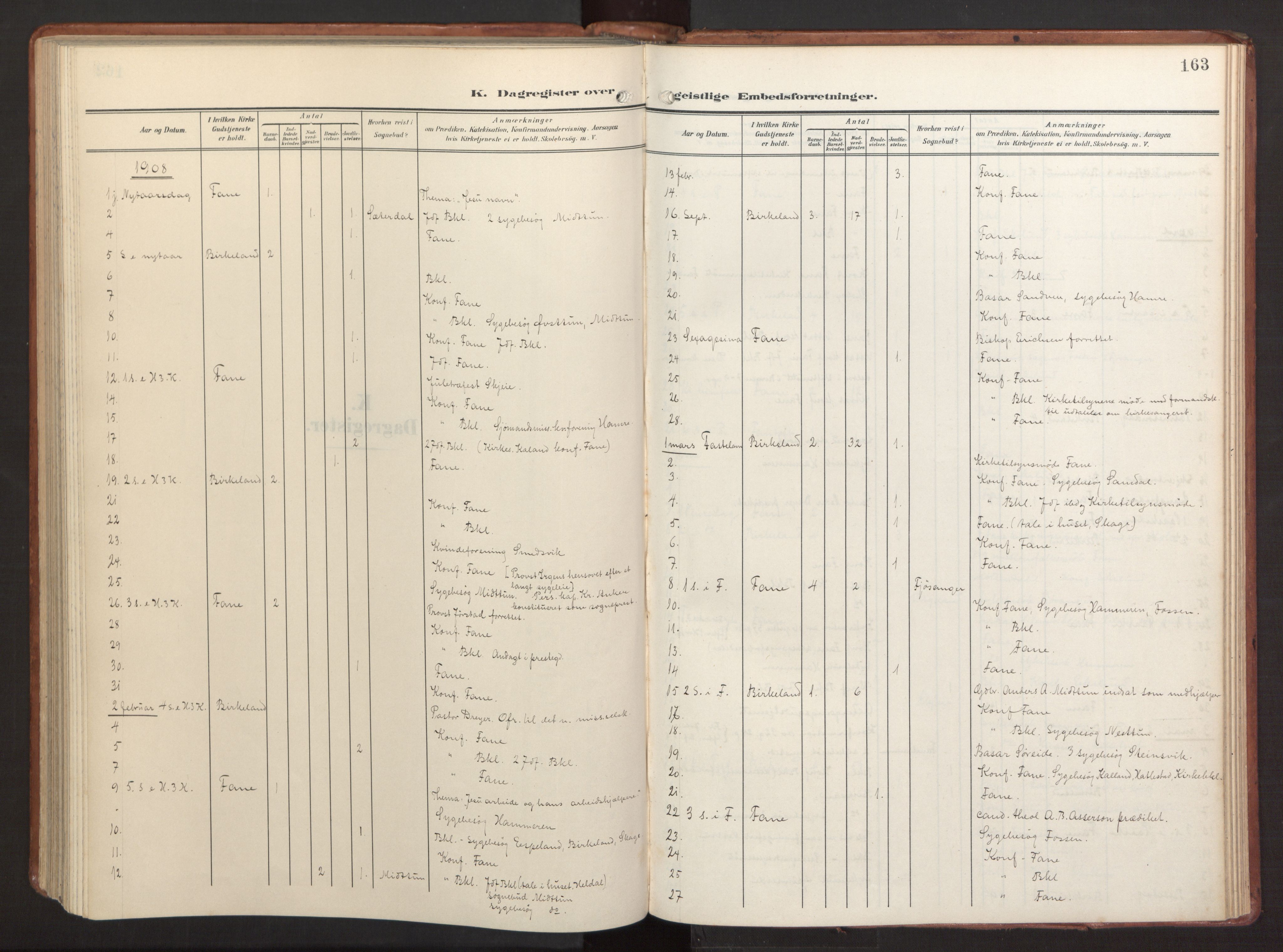 Fana Sokneprestembete, AV/SAB-A-75101/H/Haa/Haab/L0004: Parish register (official) no. B 4, 1908-1915, p. 163