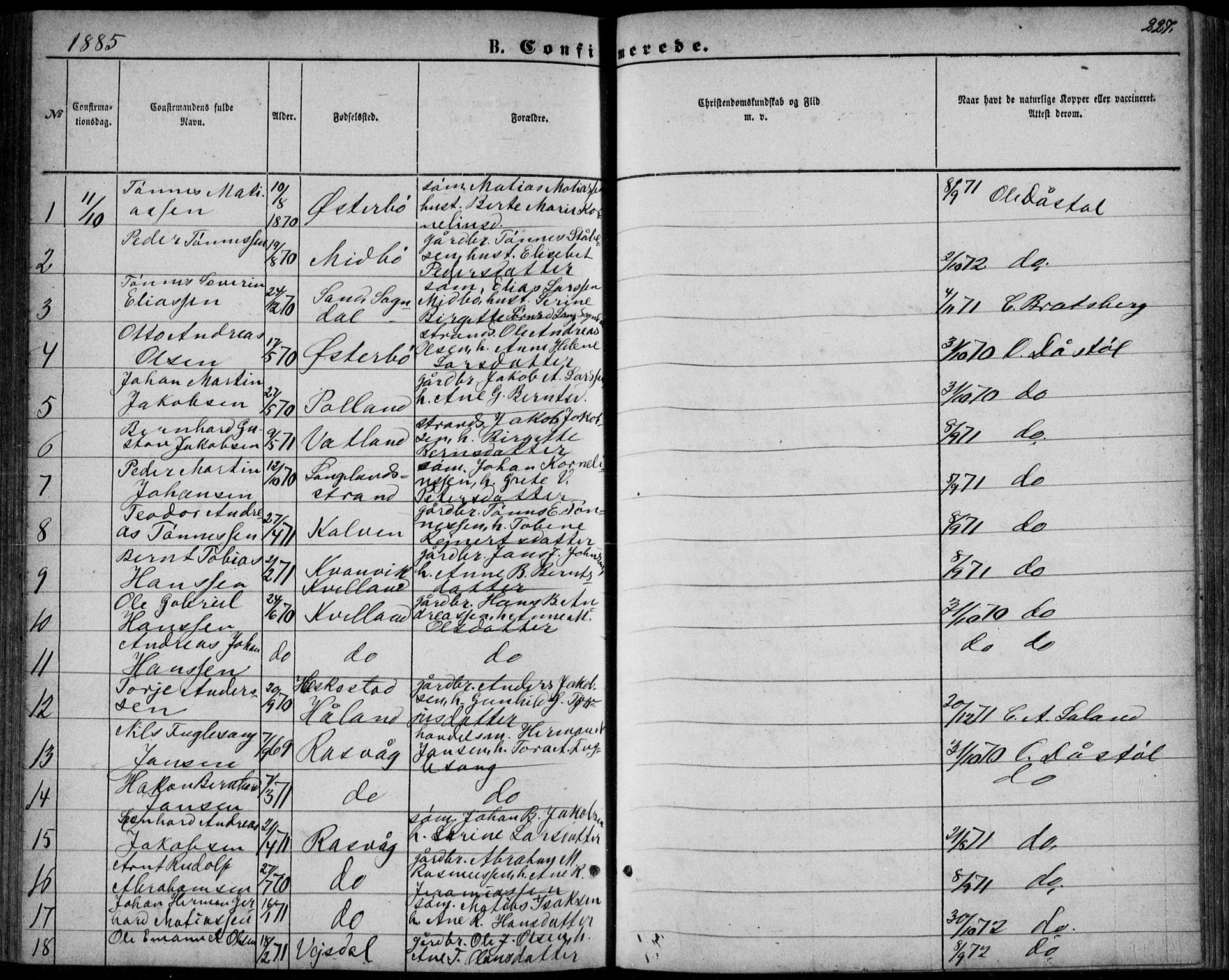 Flekkefjord sokneprestkontor, AV/SAK-1111-0012/F/Fb/Fbb/L0003: Parish register (copy) no. B 3, 1867-1889, p. 227