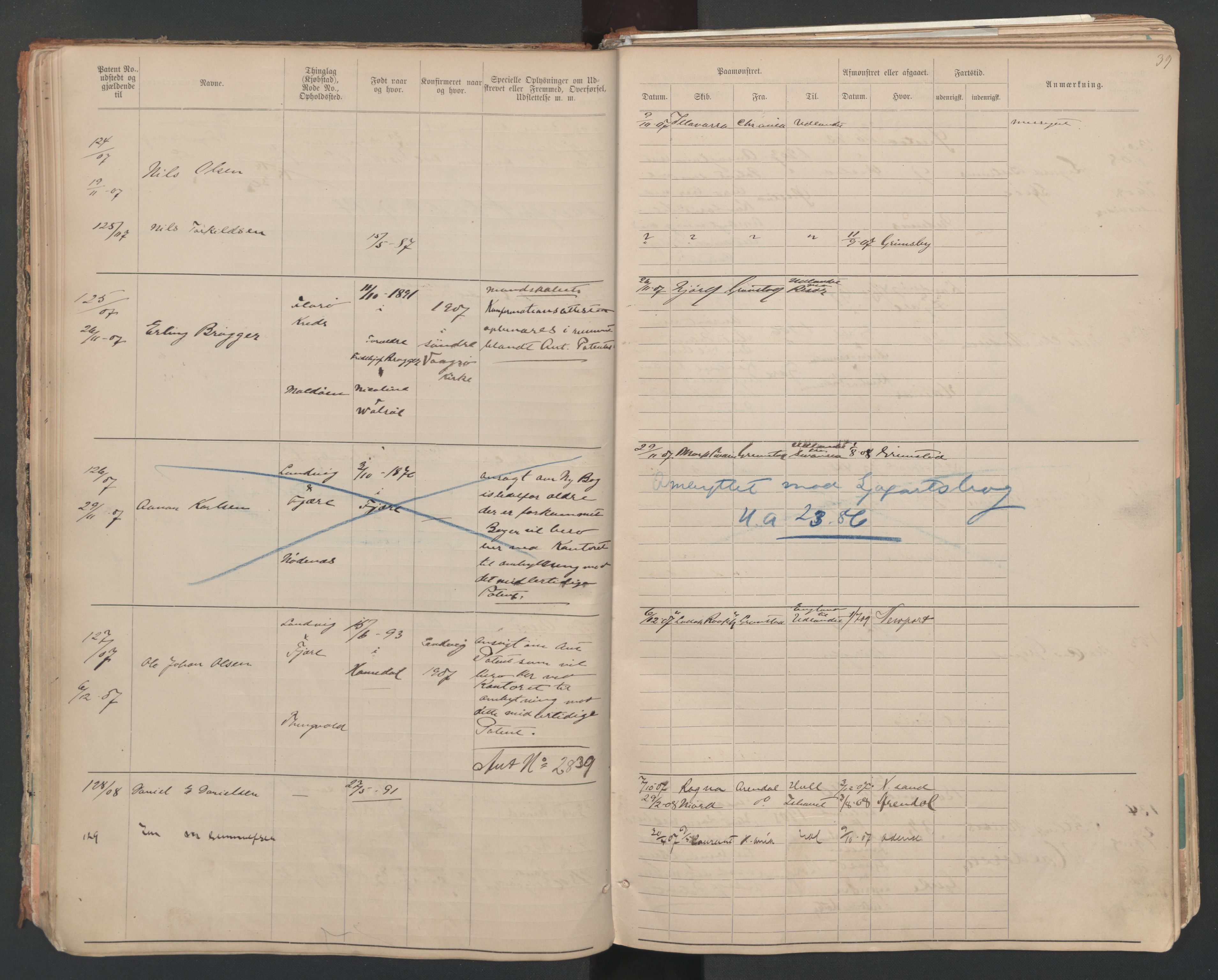 Grimstad mønstringskrets, AV/SAK-2031-0013/F/Fa/L0007: Annotasjonsrulle nr 1-265 og hovedrulle B nr 1-160, V-20, 1894-1949, p. 39