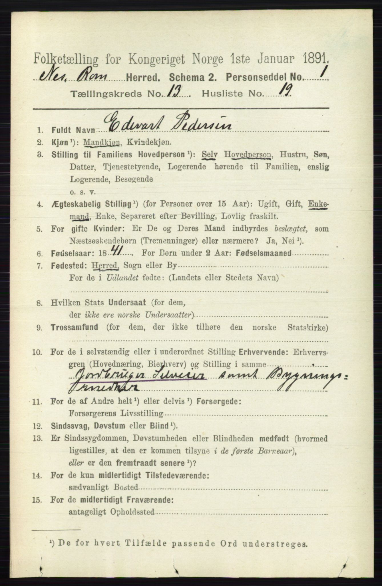 RA, 1891 census for 0236 Nes, 1891, p. 7944
