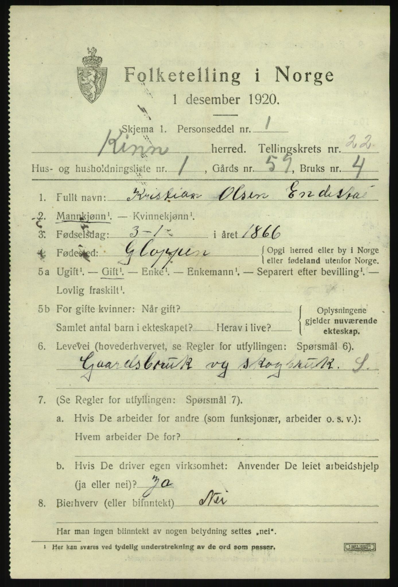 SAB, 1920 census for Kinn, 1920, p. 7881