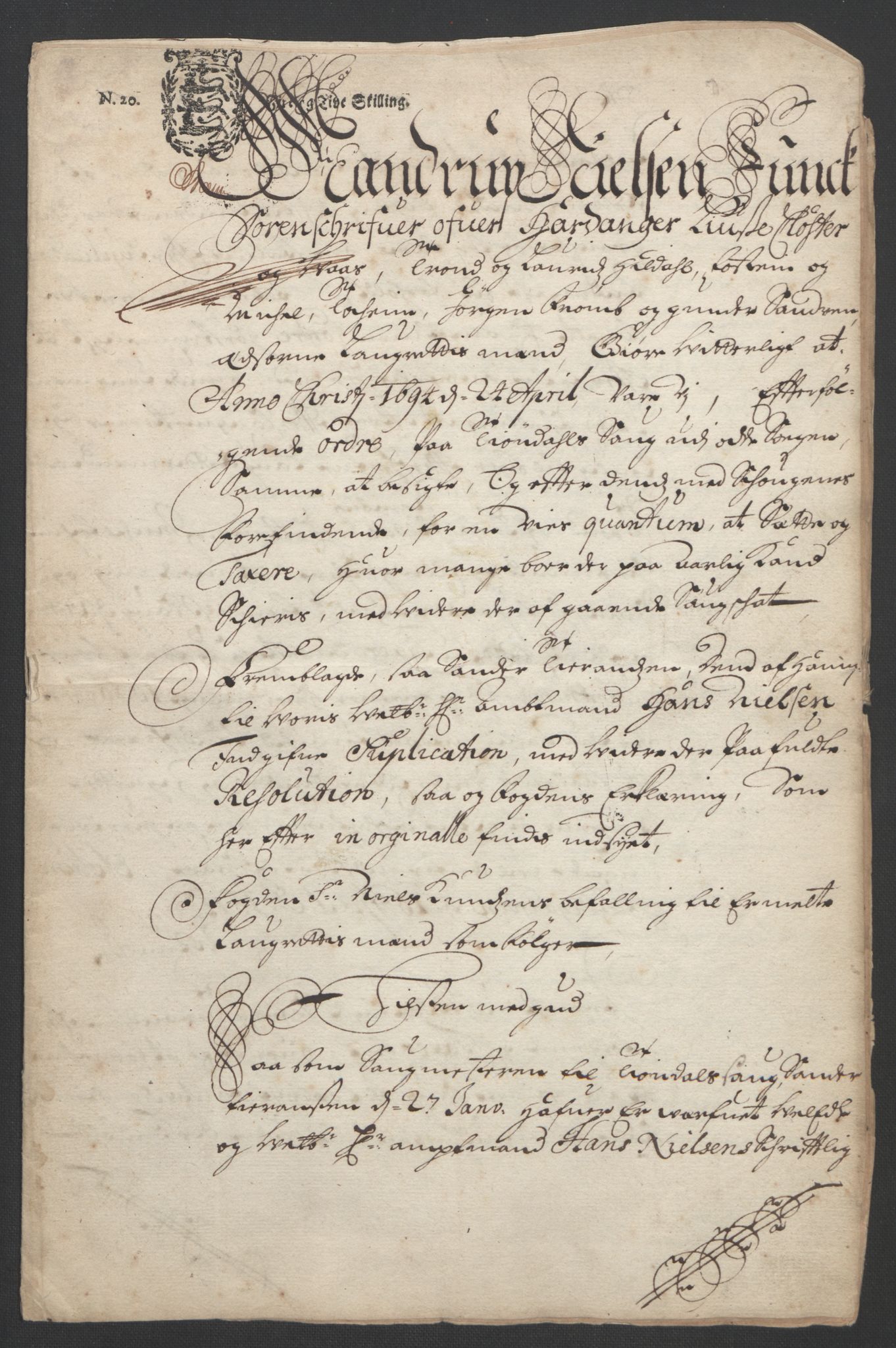 Rentekammeret inntil 1814, Reviderte regnskaper, Fogderegnskap, AV/RA-EA-4092/R48/L2975: Fogderegnskap Sunnhordland og Hardanger, 1694, p. 304