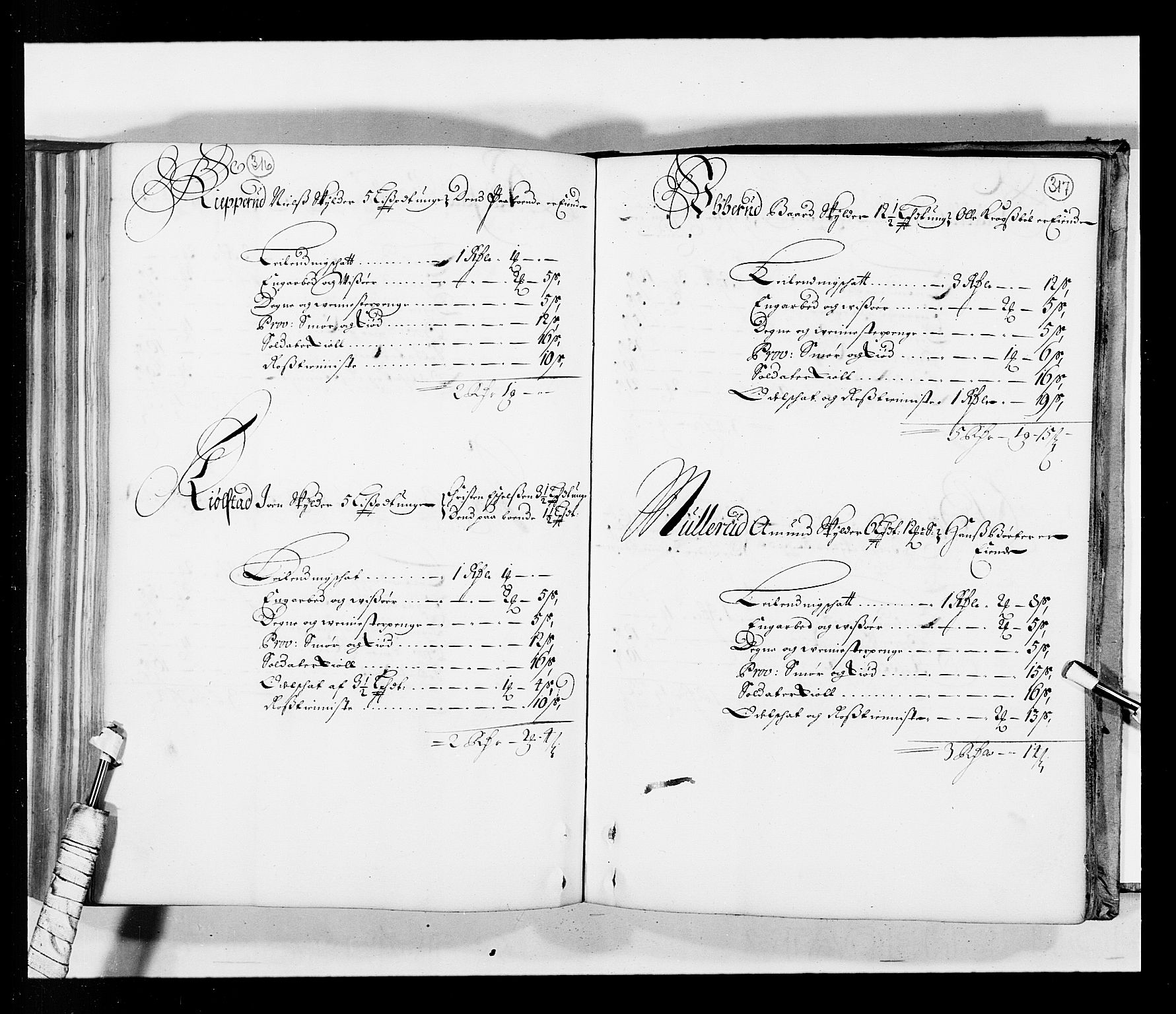 Stattholderembetet 1572-1771, AV/RA-EA-2870/Ek/L0034/0001: Jordebøker 1662-1720: / Matrikkel for Nedre Romerike, 1685, p. 316-317