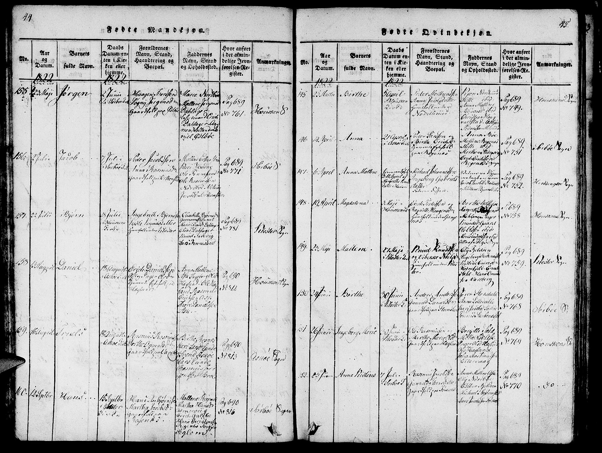 Rennesøy sokneprestkontor, AV/SAST-A -101827/H/Ha/Haa/L0004: Parish register (official) no. A 4, 1816-1837, p. 44-45