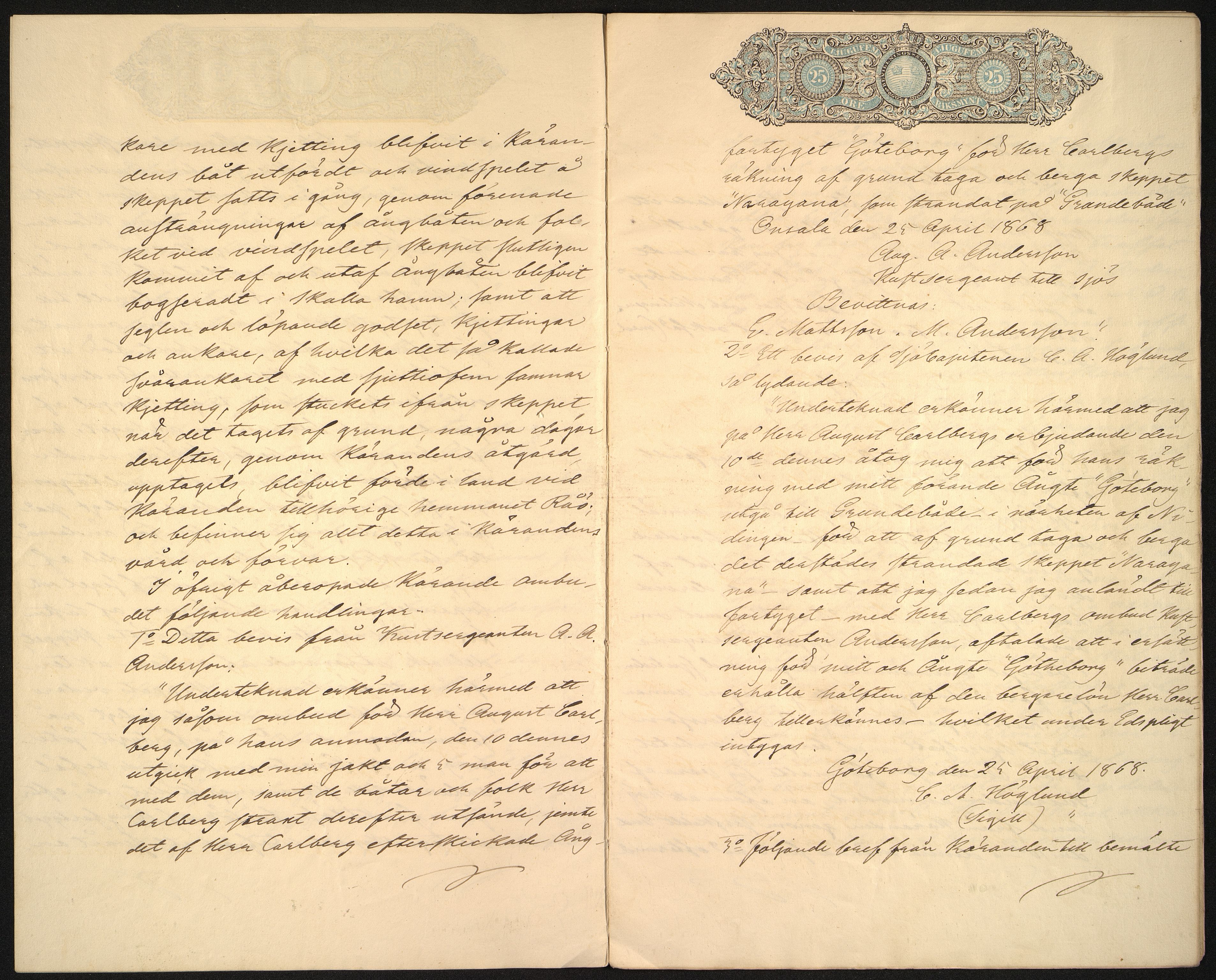 Pa 63 - Østlandske skibsassuranceforening, VEMU/A-1079/G/Ga/L0001/0012: Havaridokumenter / Narayana, 1868