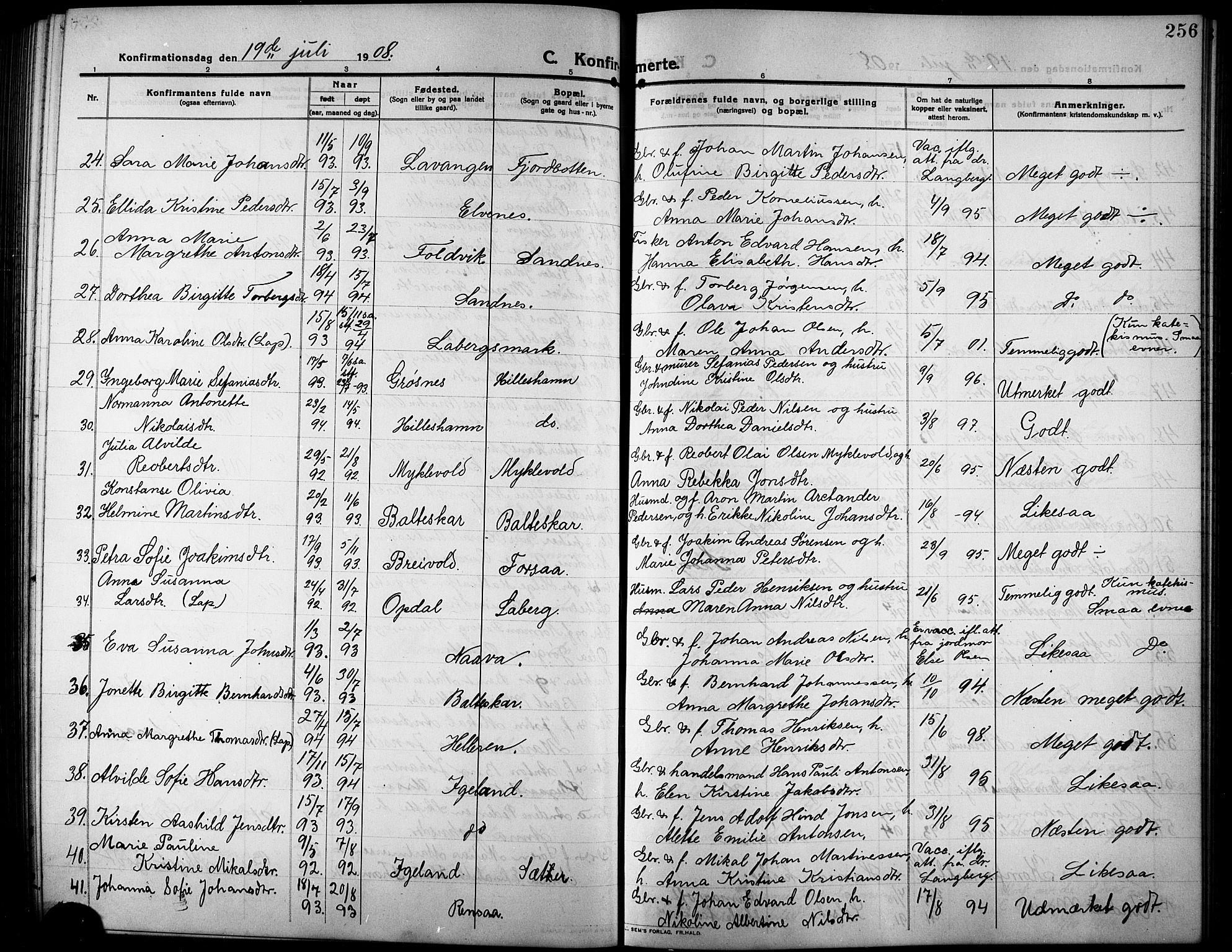 Ibestad sokneprestembete, AV/SATØ-S-0077/H/Ha/Hab/L0009klokker: Parish register (copy) no. 9, 1902-1914, p. 256