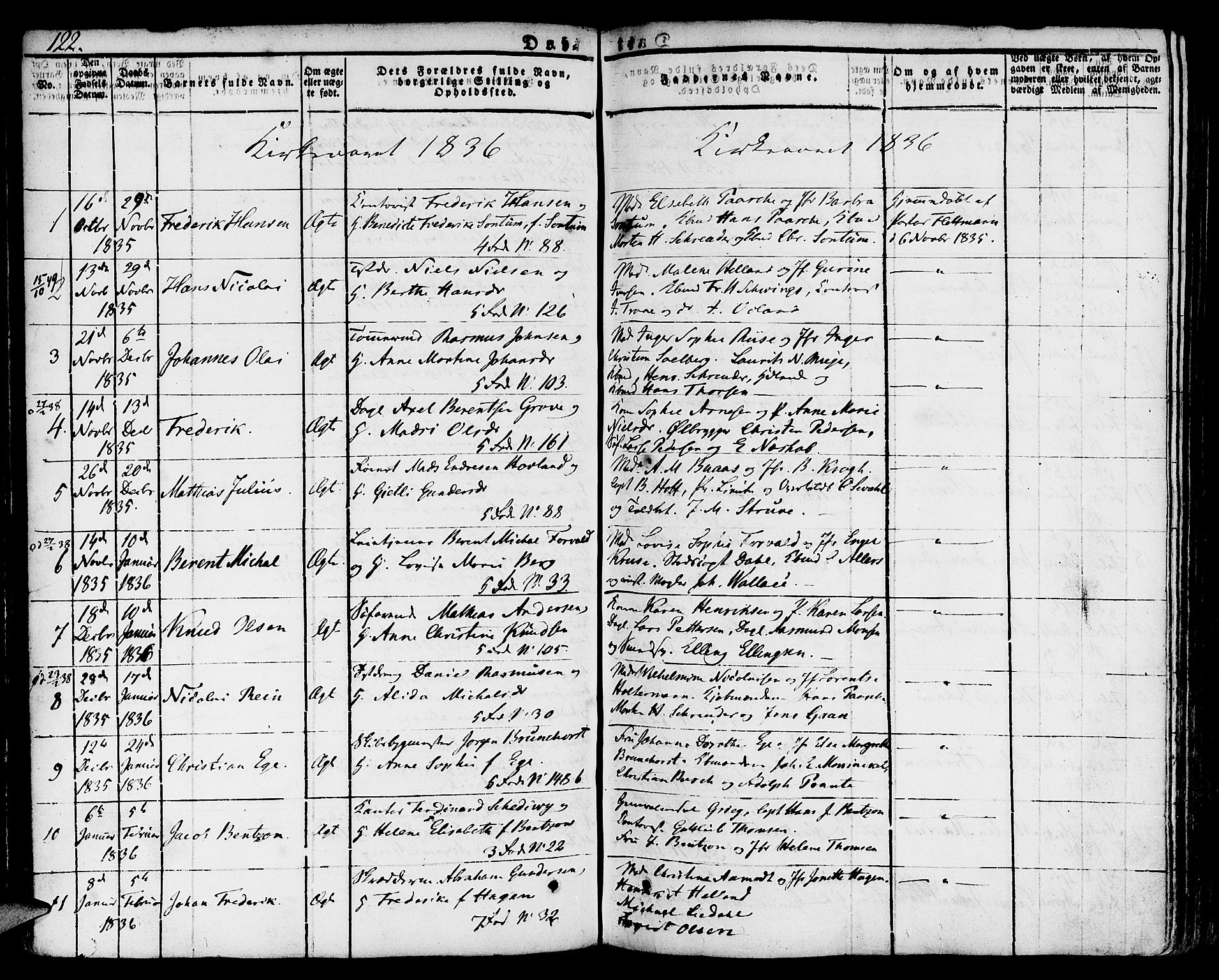 Nykirken Sokneprestembete, SAB/A-77101/H/Hab: Parish register (copy) no. A 5I, 1821-1841, p. 122