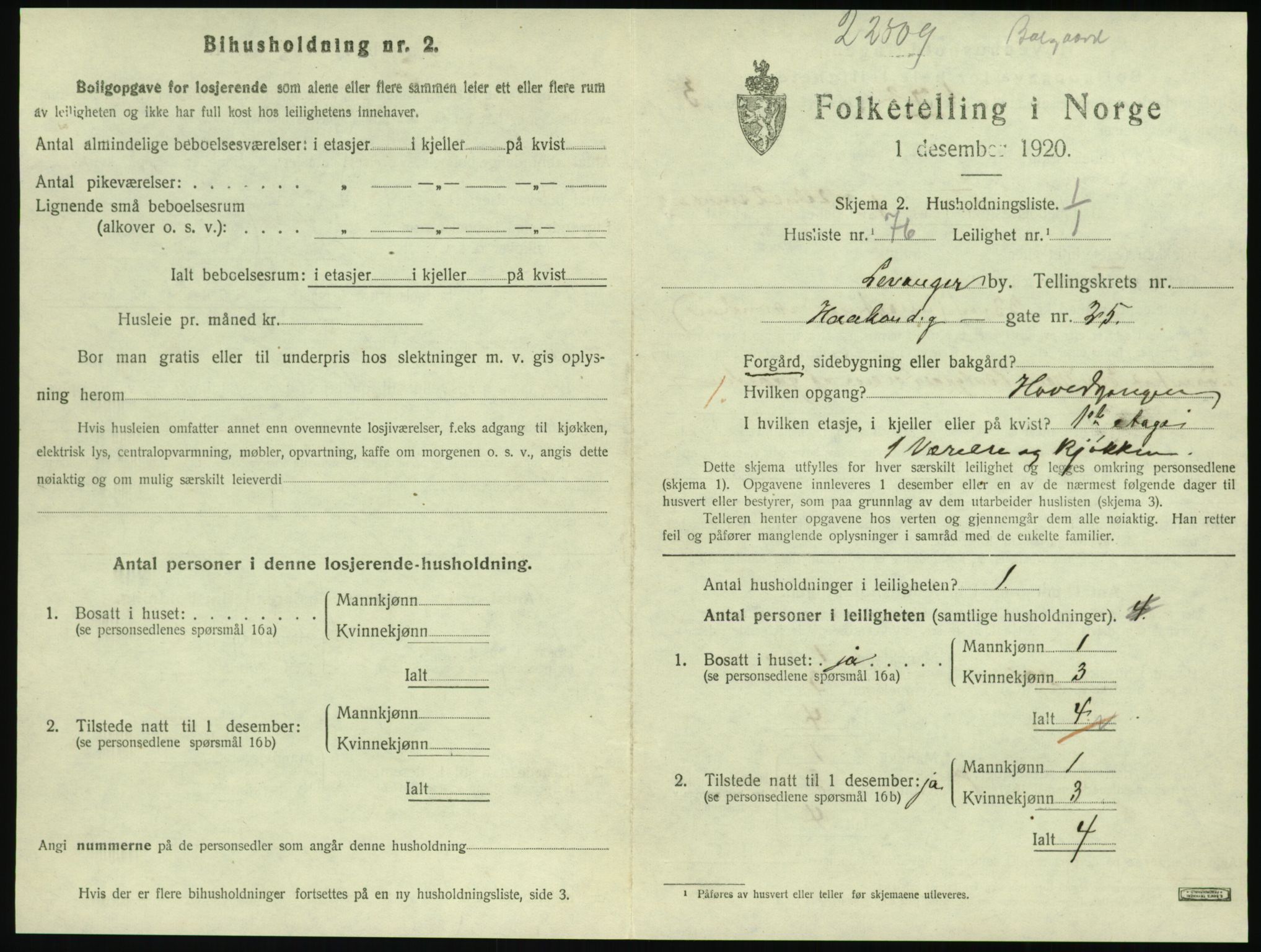 SAT, 1920 census for Levanger town, 1920, p. 1102