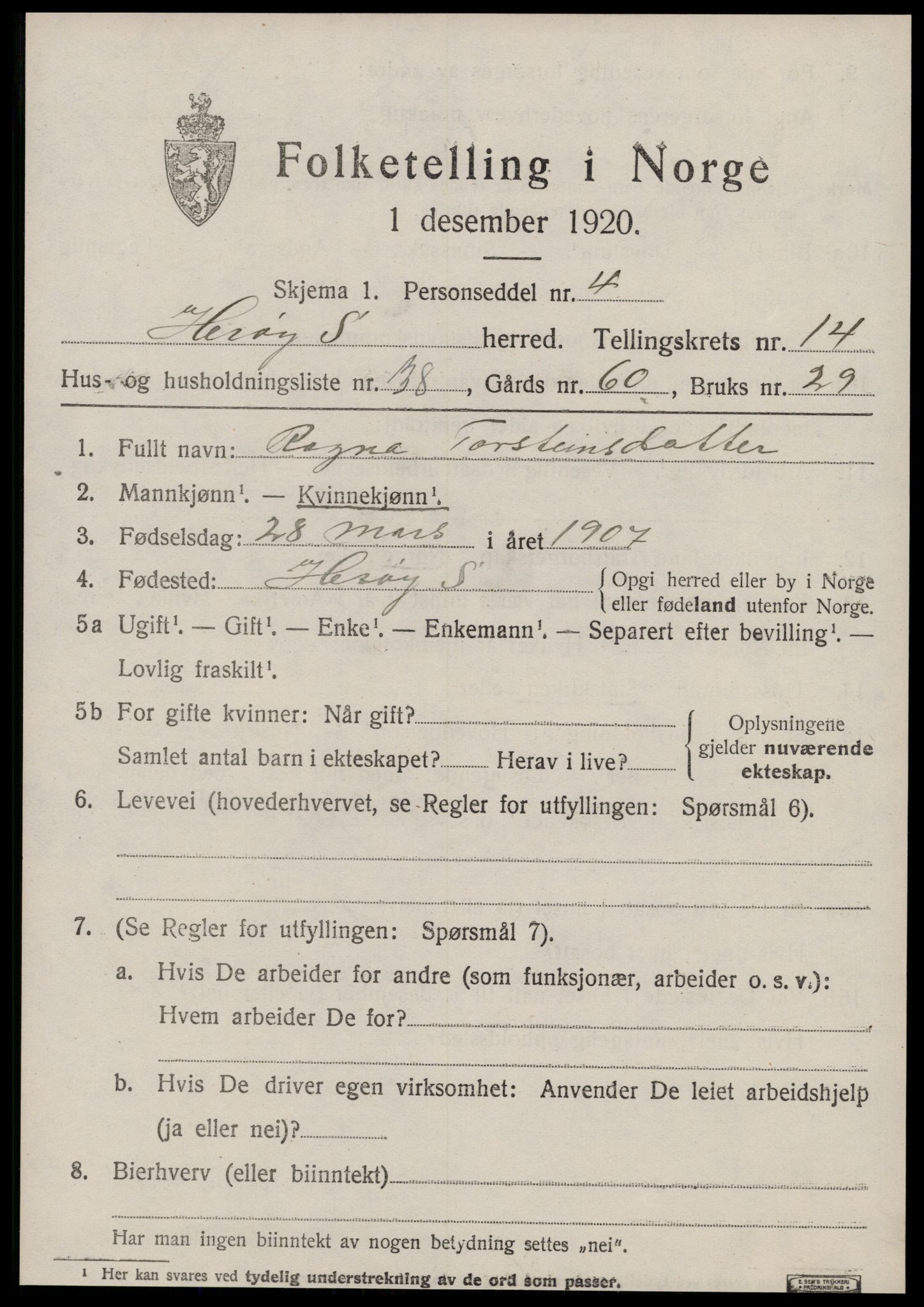 SAT, 1920 census for Herøy (MR), 1920, p. 9073