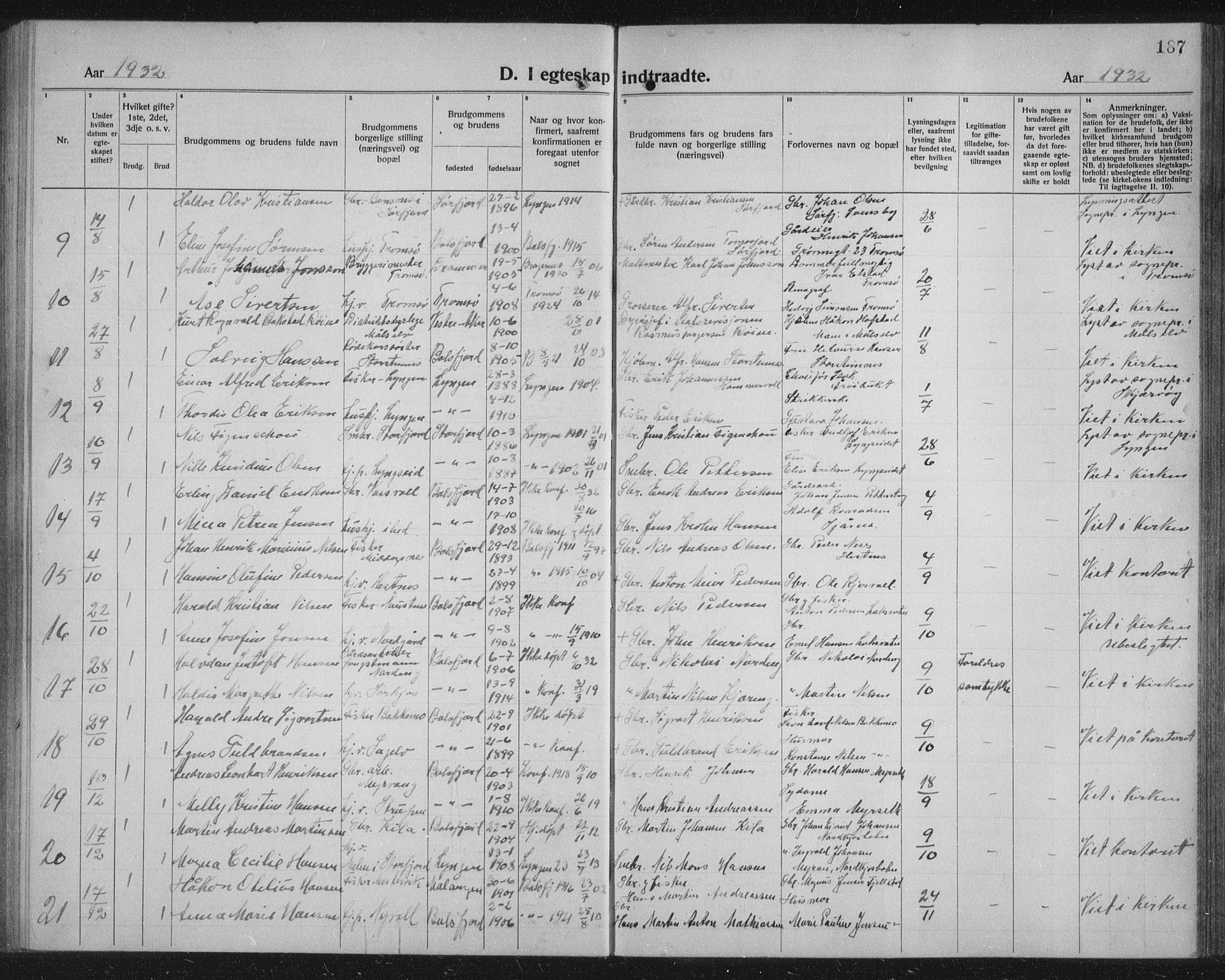 Balsfjord sokneprestembete, SATØ/S-1303/G/Ga/L0010klokker: Parish register (copy) no. 10, 1921-1936, p. 187