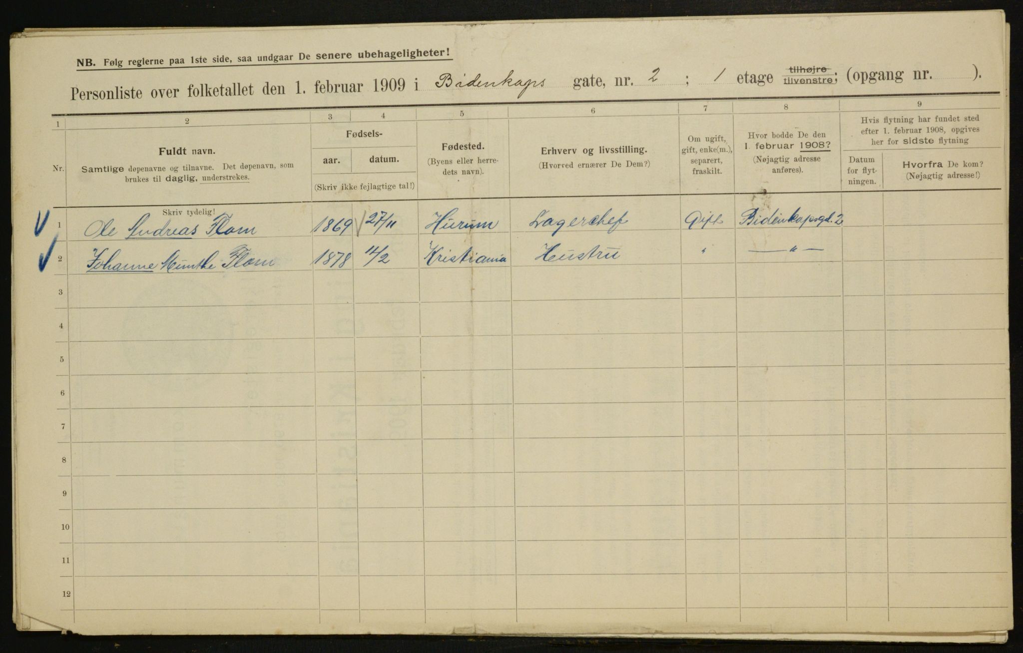 OBA, Municipal Census 1909 for Kristiania, 1909, p. 4375