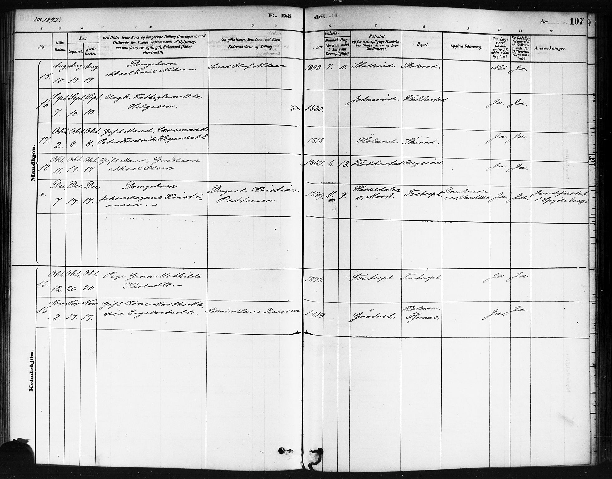 Våler prestekontor Kirkebøker, AV/SAO-A-11083/F/Fa/L0010: Parish register (official) no. I 10, 1878-1896, p. 197