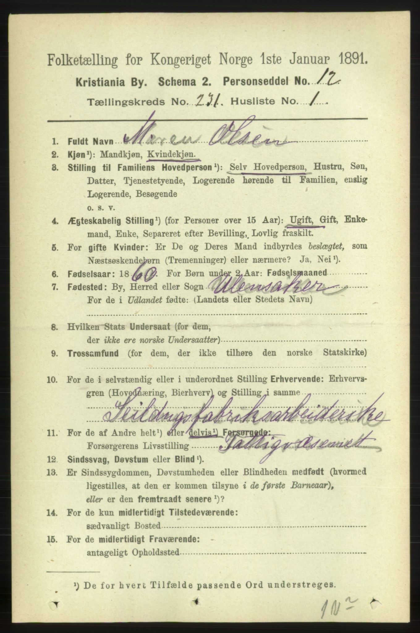 RA, 1891 census for 0301 Kristiania, 1891, p. 142516