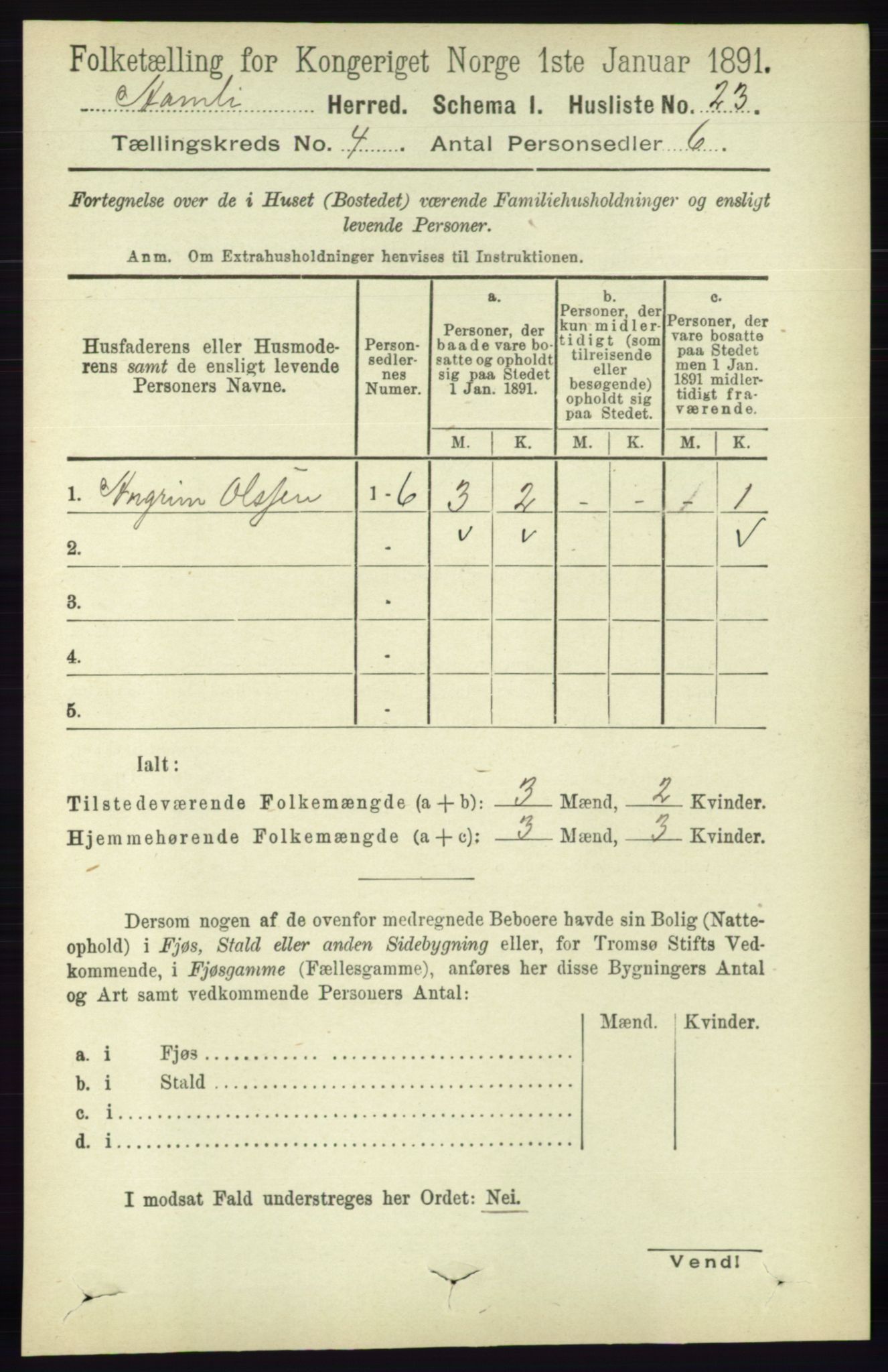 RA, 1891 census for 0929 Åmli, 1891, p. 433