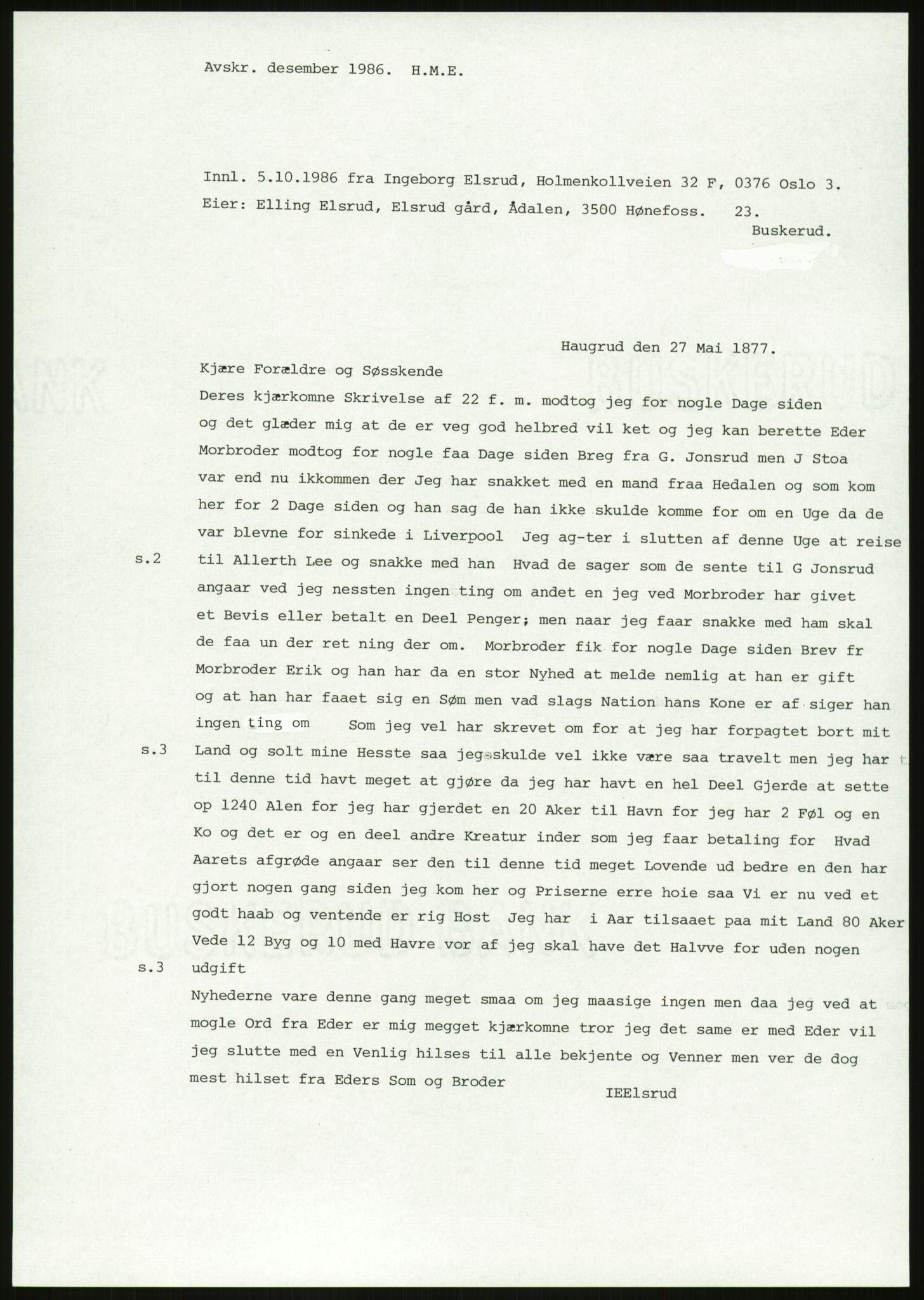 Samlinger til kildeutgivelse, Amerikabrevene, AV/RA-EA-4057/F/L0018: Innlån fra Buskerud: Elsrud, 1838-1914, p. 575