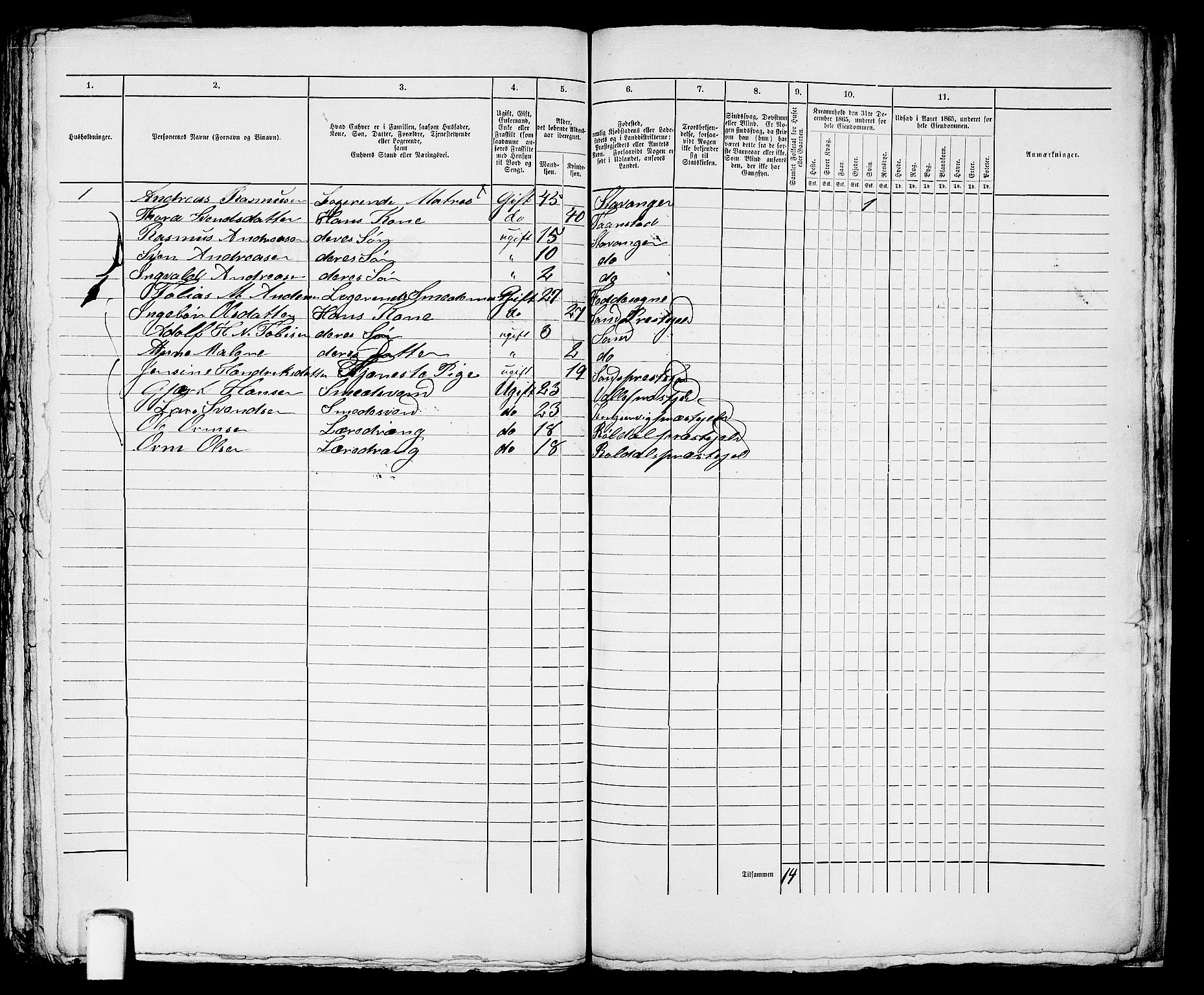 RA, 1865 census for Stavanger, 1865, p. 3019