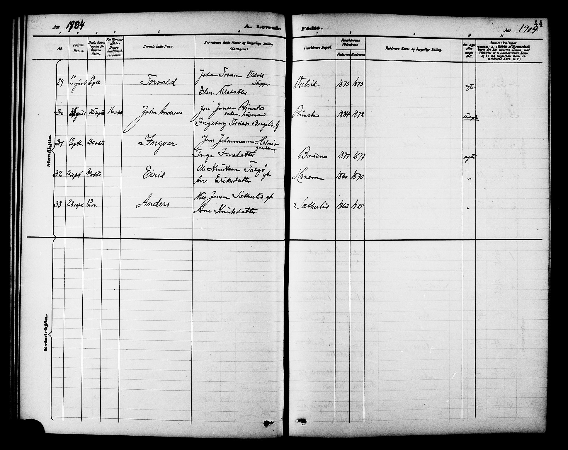 Ministerialprotokoller, klokkerbøker og fødselsregistre - Møre og Romsdal, AV/SAT-A-1454/586/L0992: Parish register (copy) no. 586C03, 1892-1909, p. 44