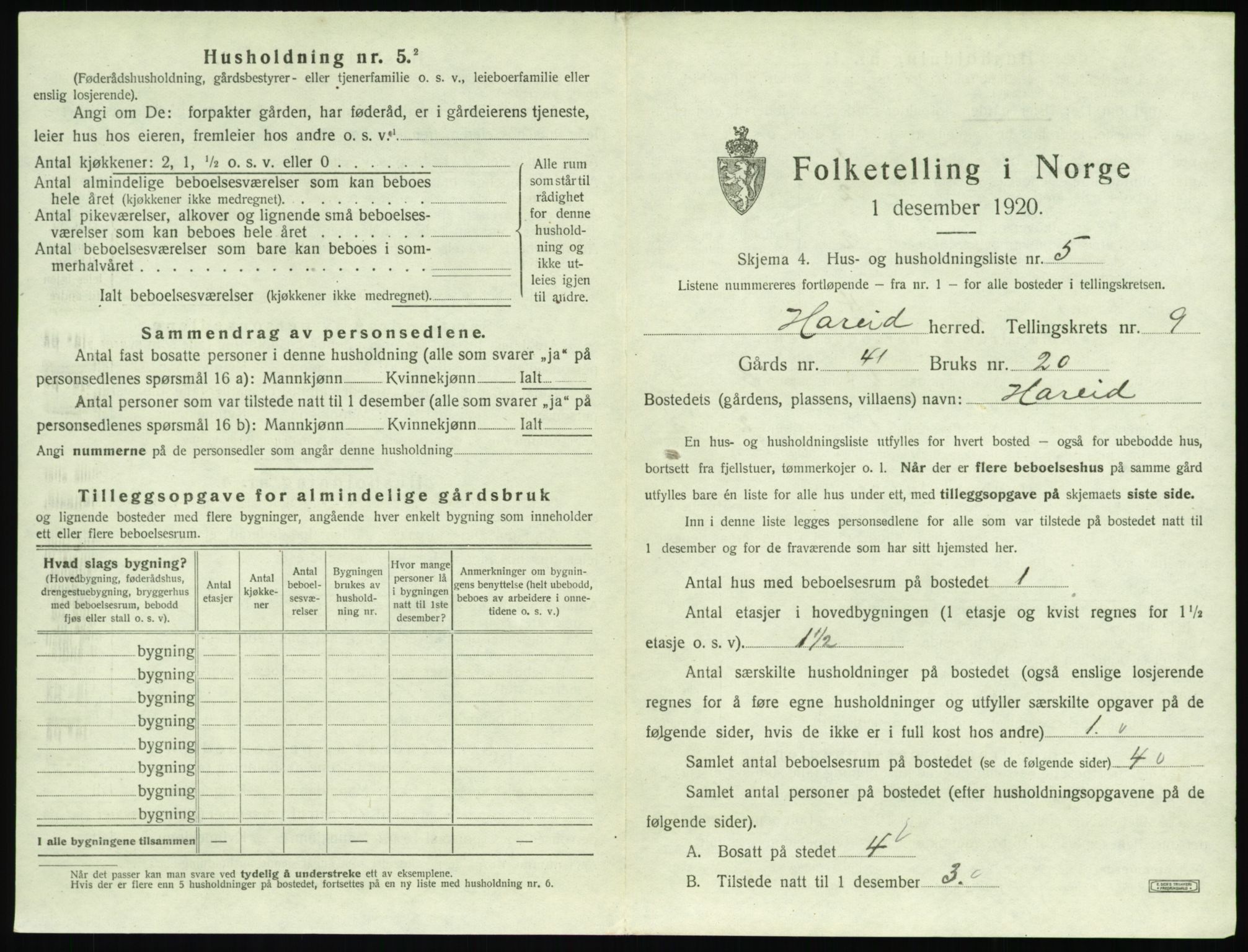 SAT, 1920 census for Hareid, 1920, p. 445