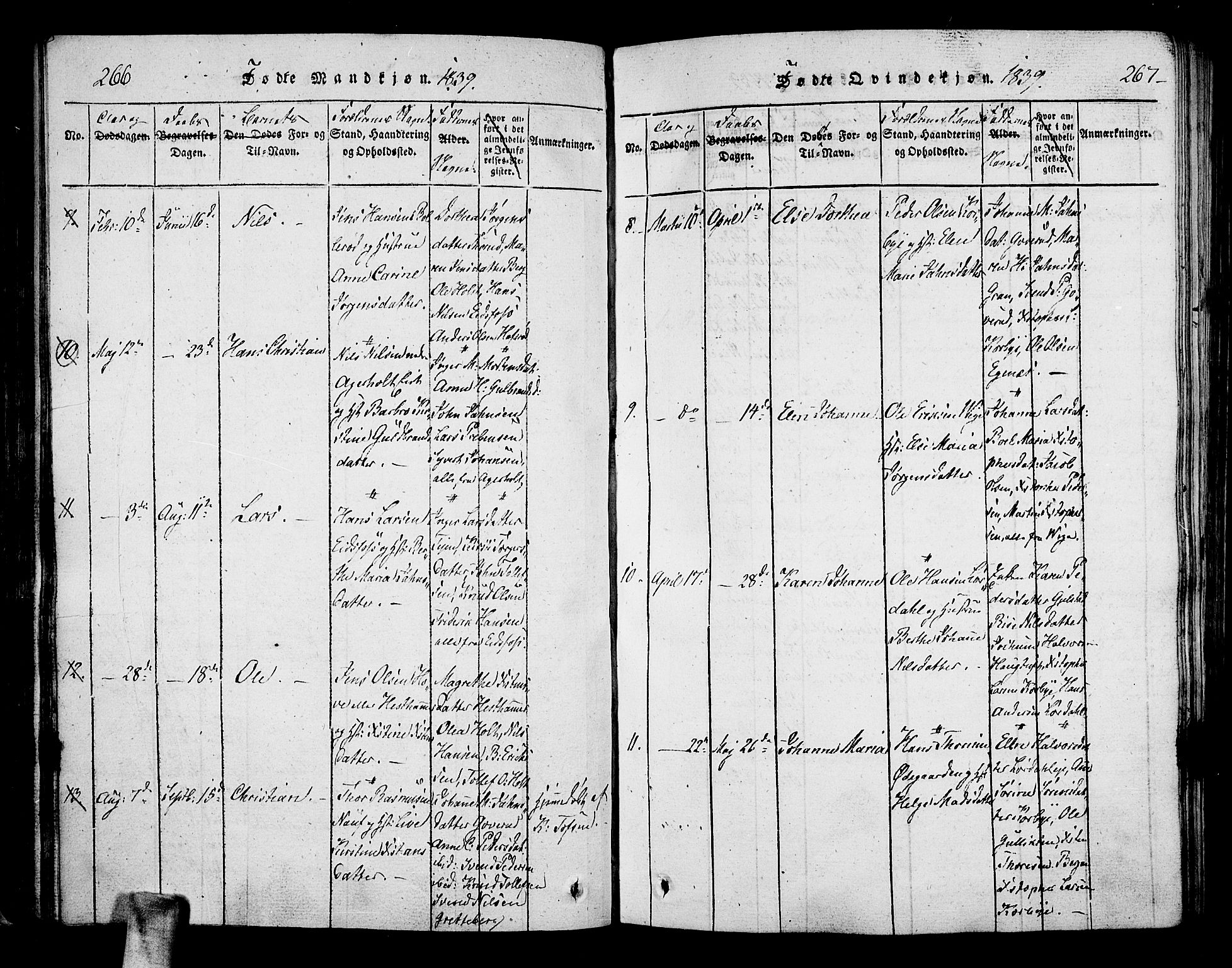 Hof kirkebøker, AV/SAKO-A-64/F/Fa/L0004: Parish register (official) no. I 4, 1814-1843, p. 266-267