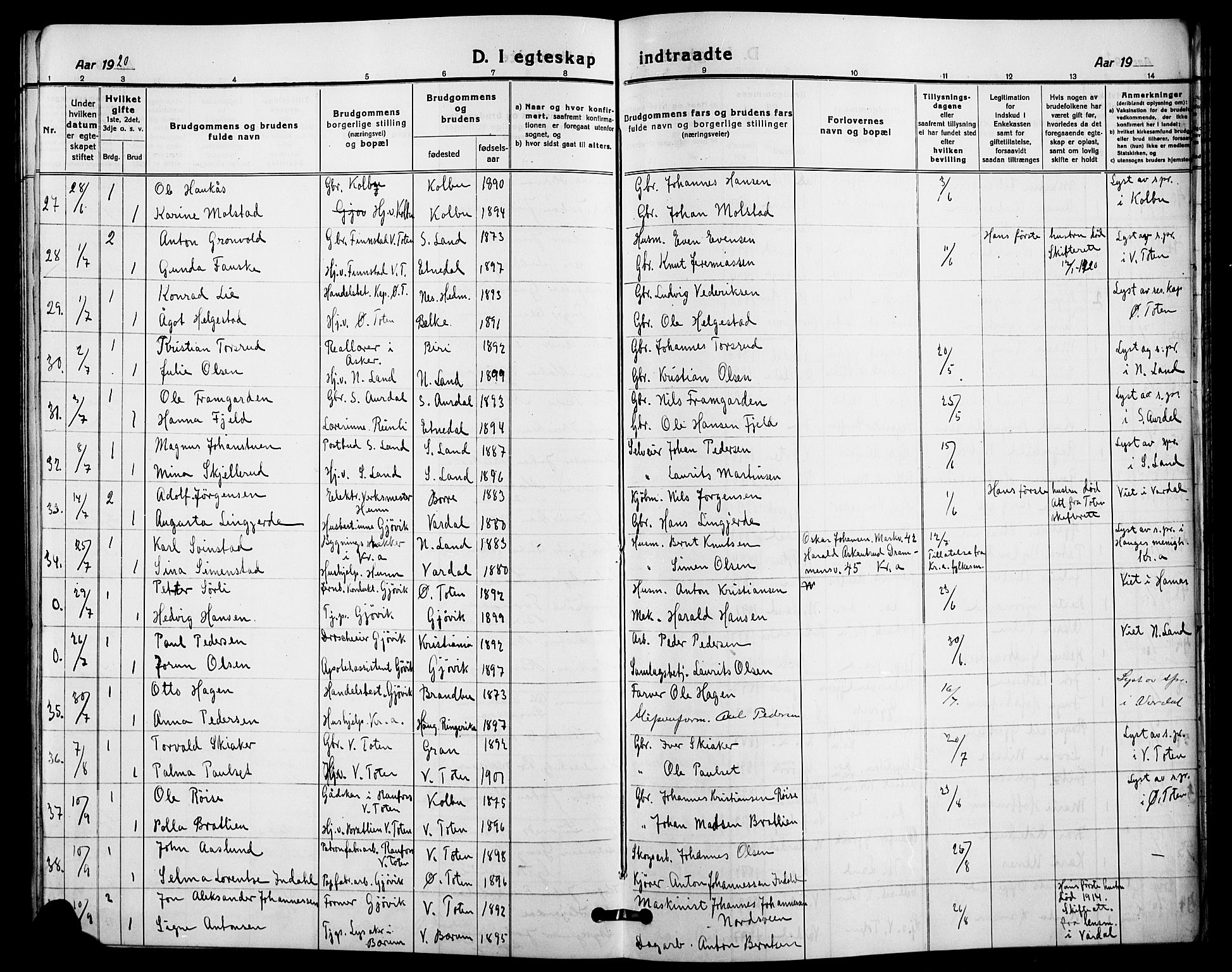 Vardal prestekontor, AV/SAH-PREST-100/H/Ha/Hab/L0014: Parish register (copy) no. 14, 1911-1922, p. 238j