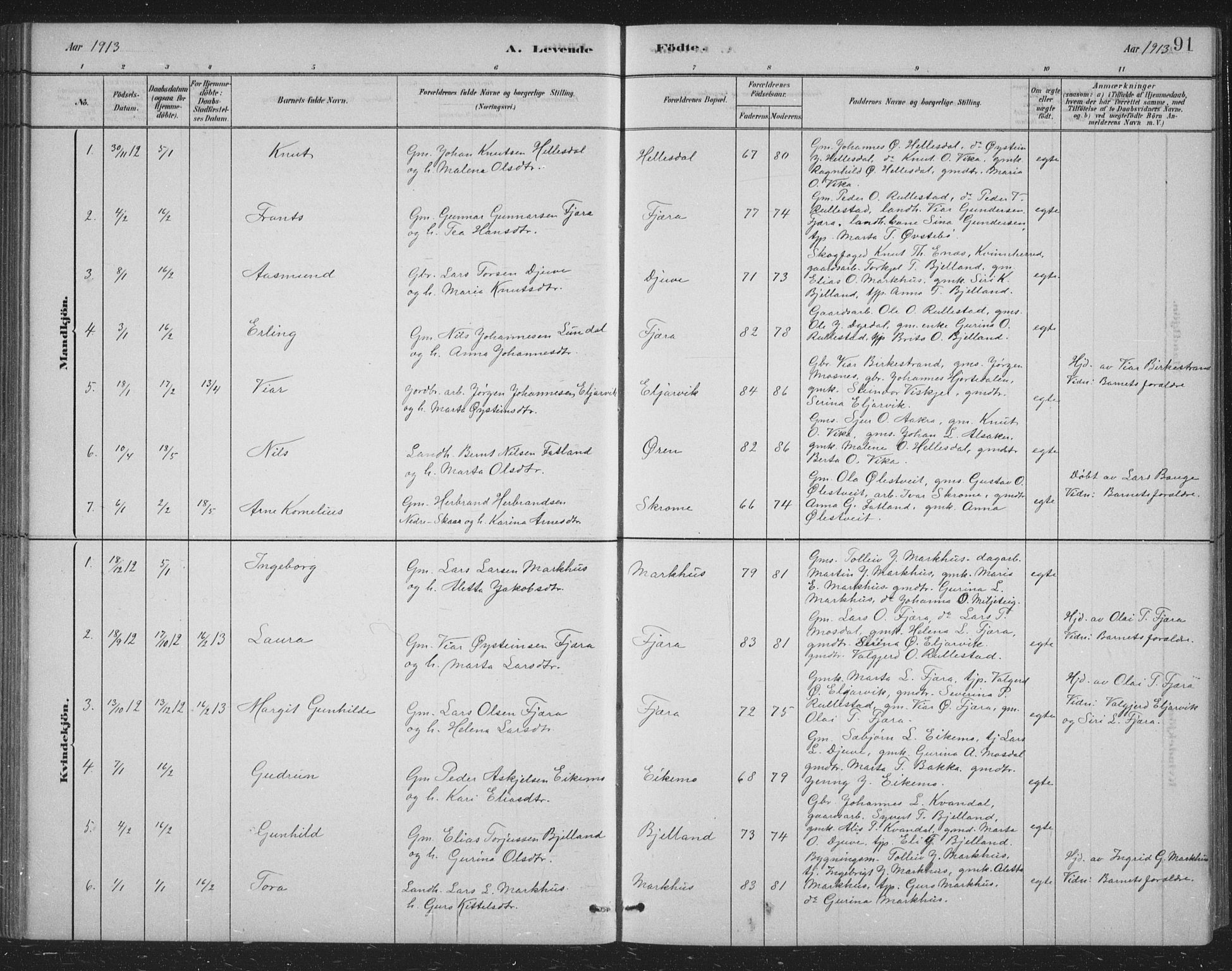 Skånevik sokneprestembete, AV/SAB-A-77801/H/Hab: Parish register (copy) no. B 2, 1881-1920, p. 91